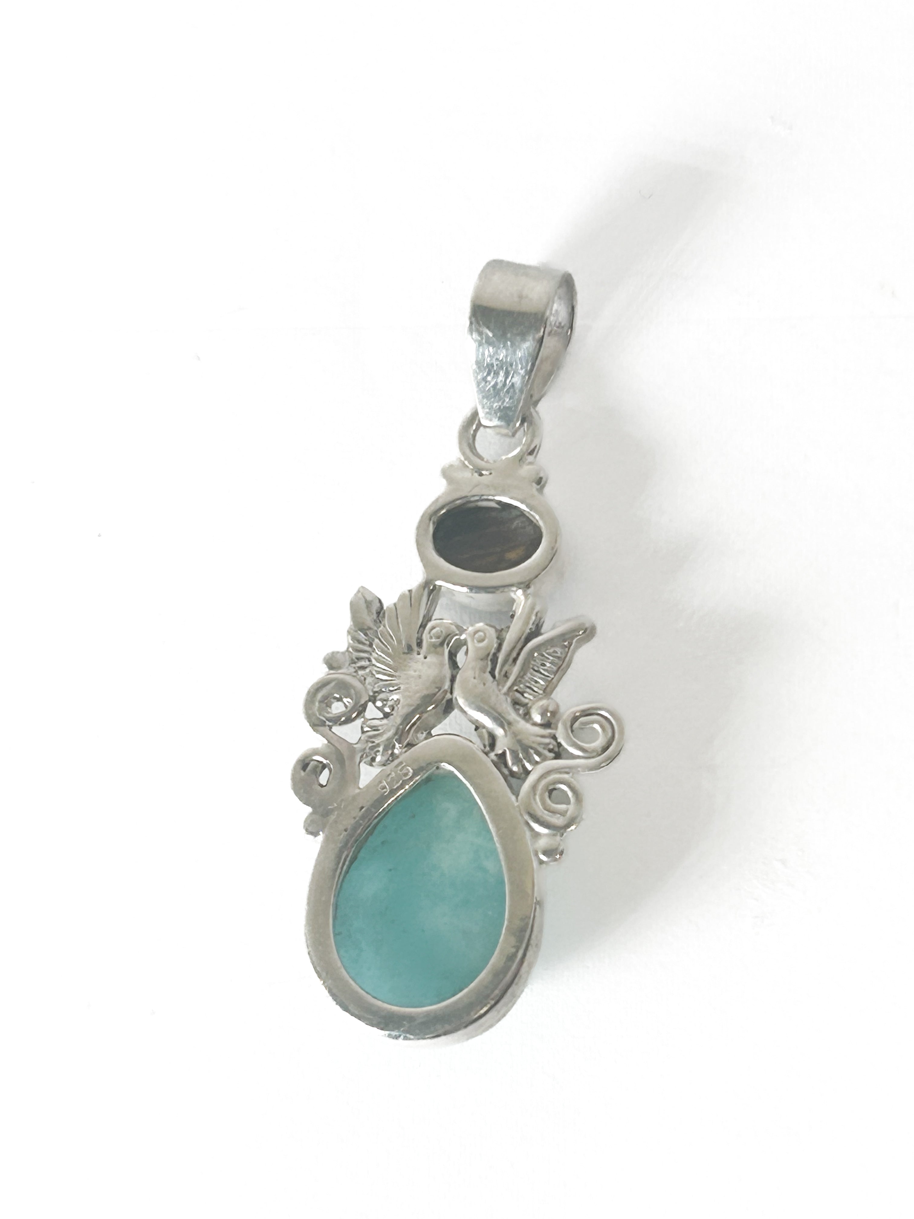 Vintage 925 Sterling Silver Australian Opal and Larimar Pendant - Frijja, LLC