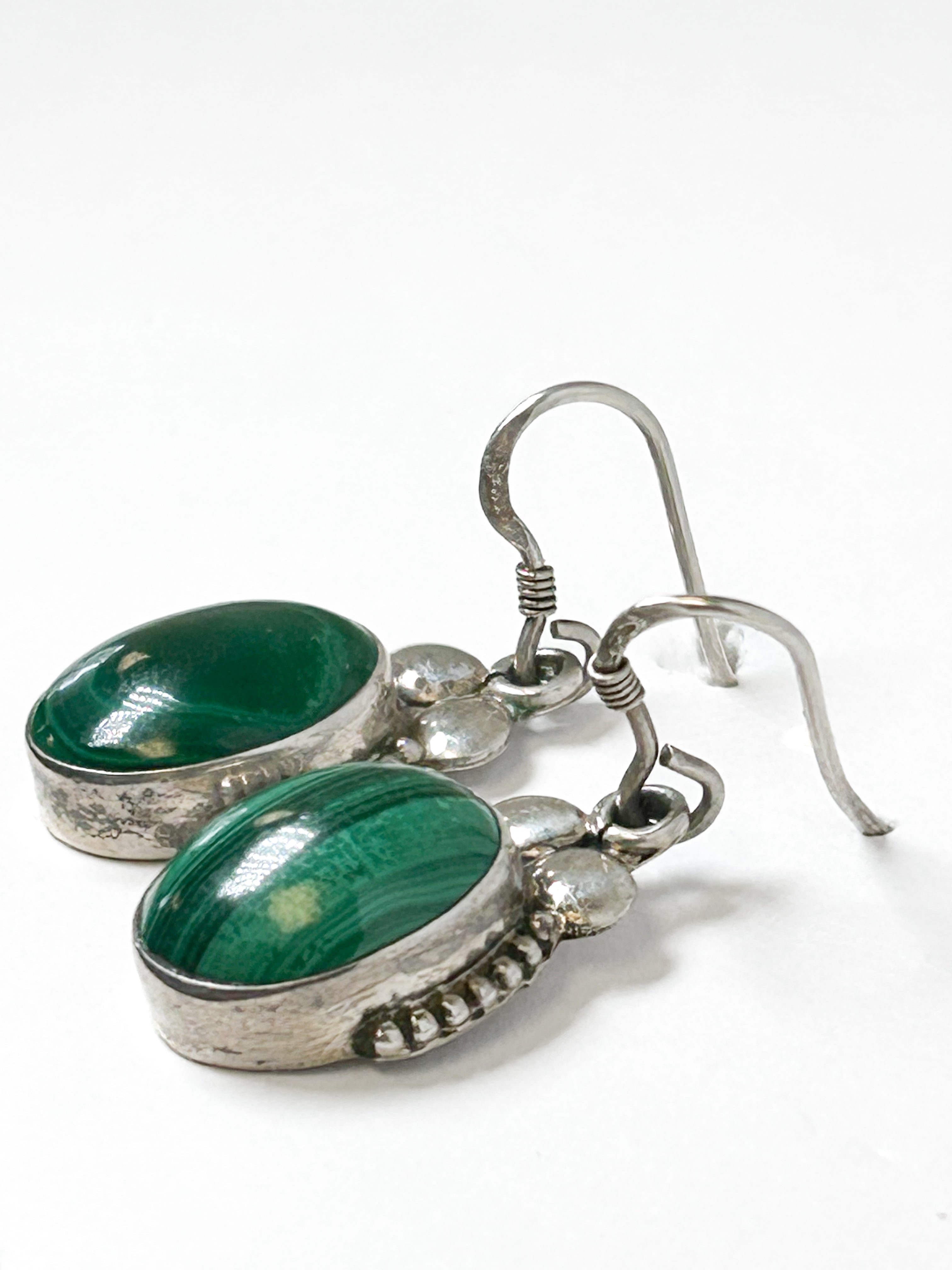 Vintage 925 Sterling Silver Green Malachite Earrings - Frijja, LLC
