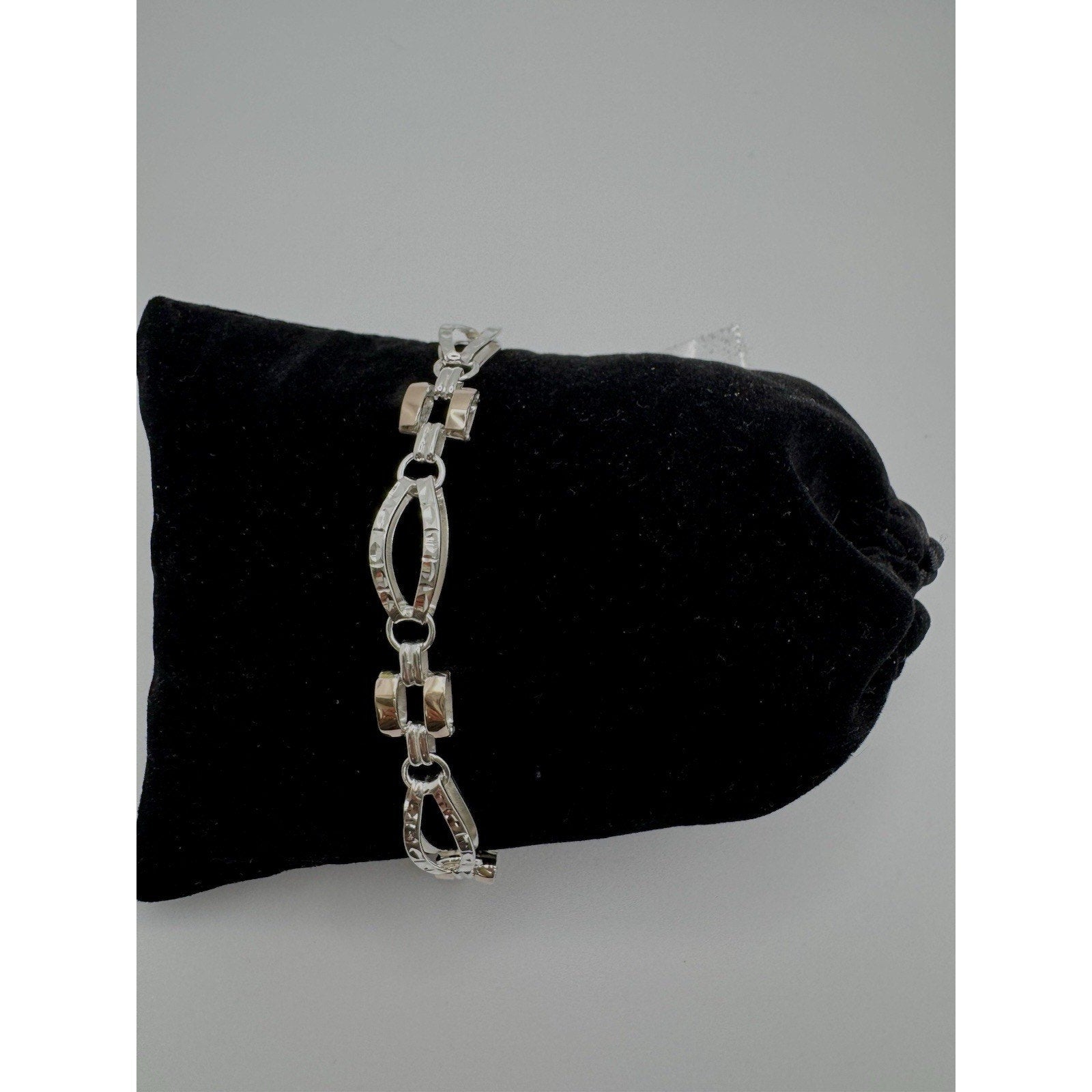 Designer Peruvian Sterling Silver 950 and 18K Gold Inlay Bracelet - 7.5”