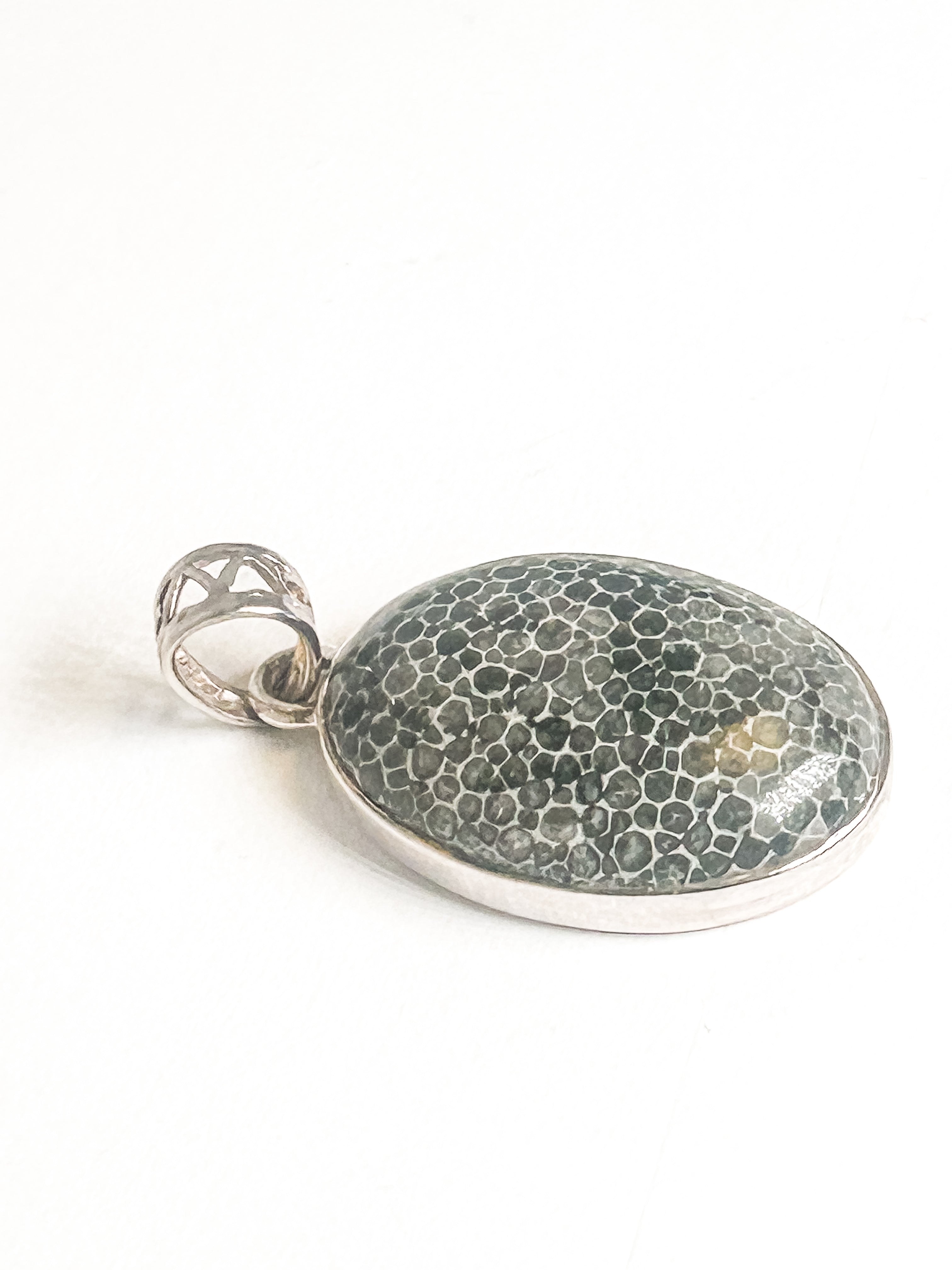 Vintage 925 Sterling Silver Fossil Coral Pendant - Frijja, LLC
