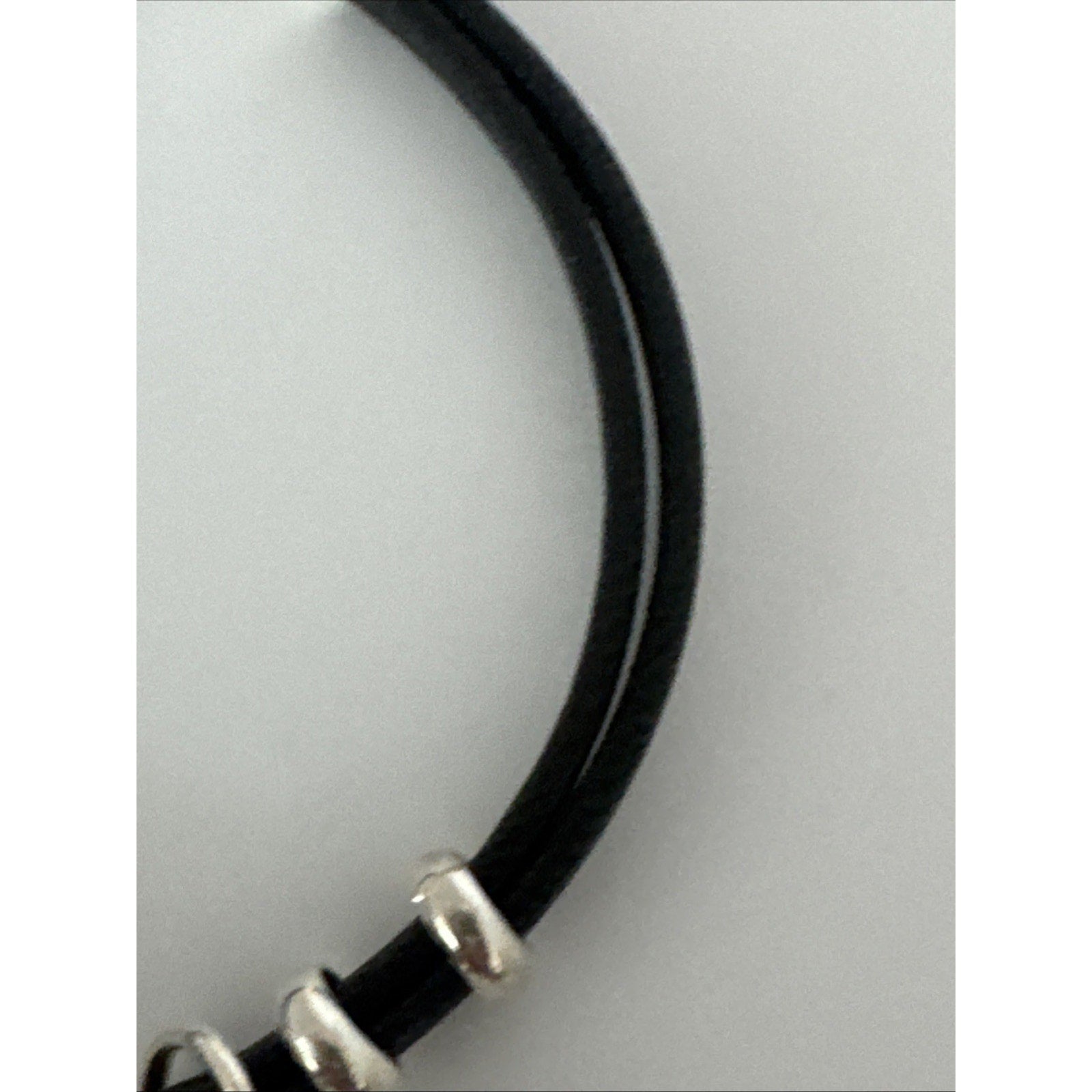 950 Sterling Silver Black Leather Bracelet Heart
