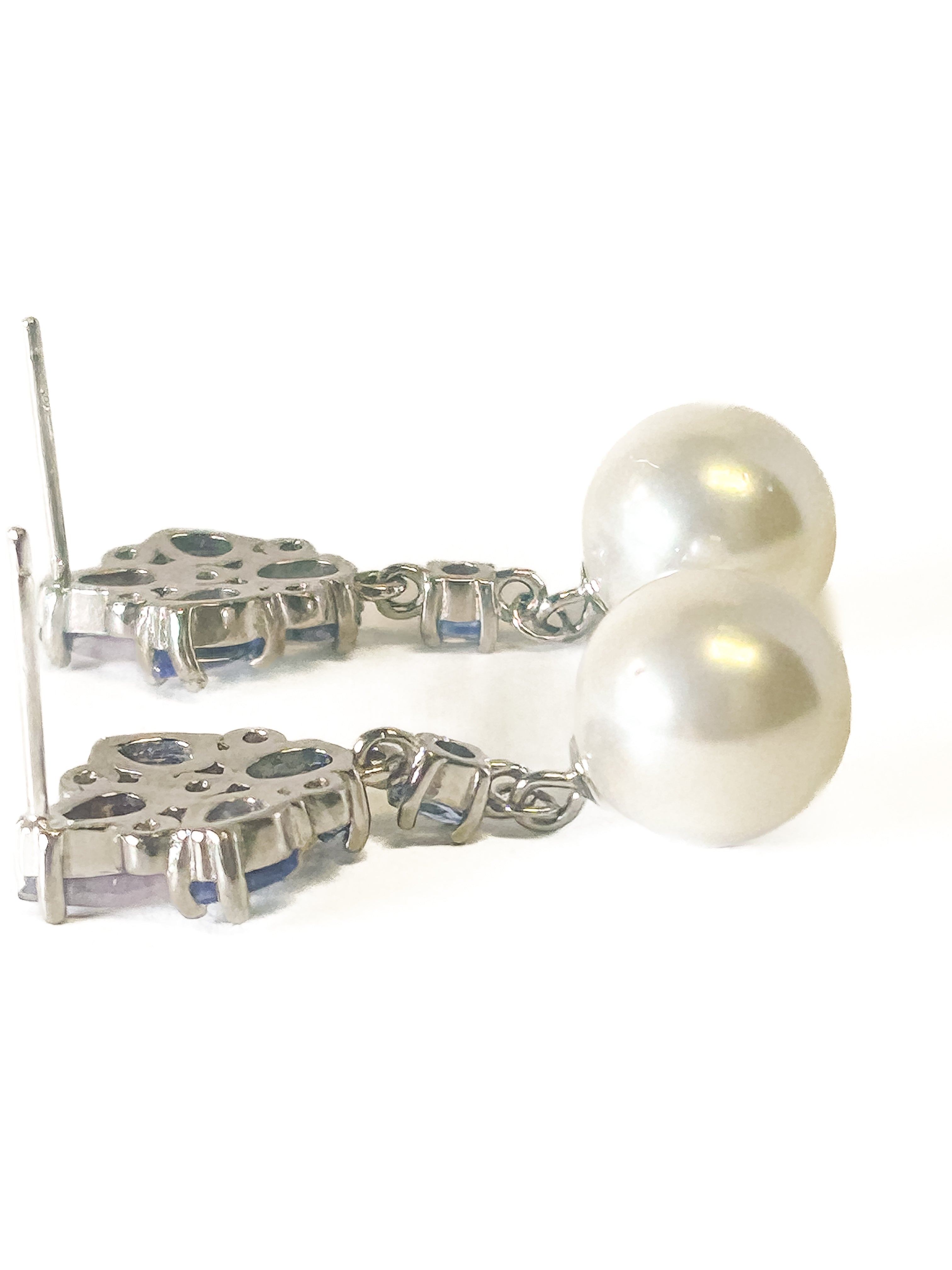 925 Sterling Silver Tanzanite, Ruby, and Pearl Dangle Earrings - Frijja, LLC