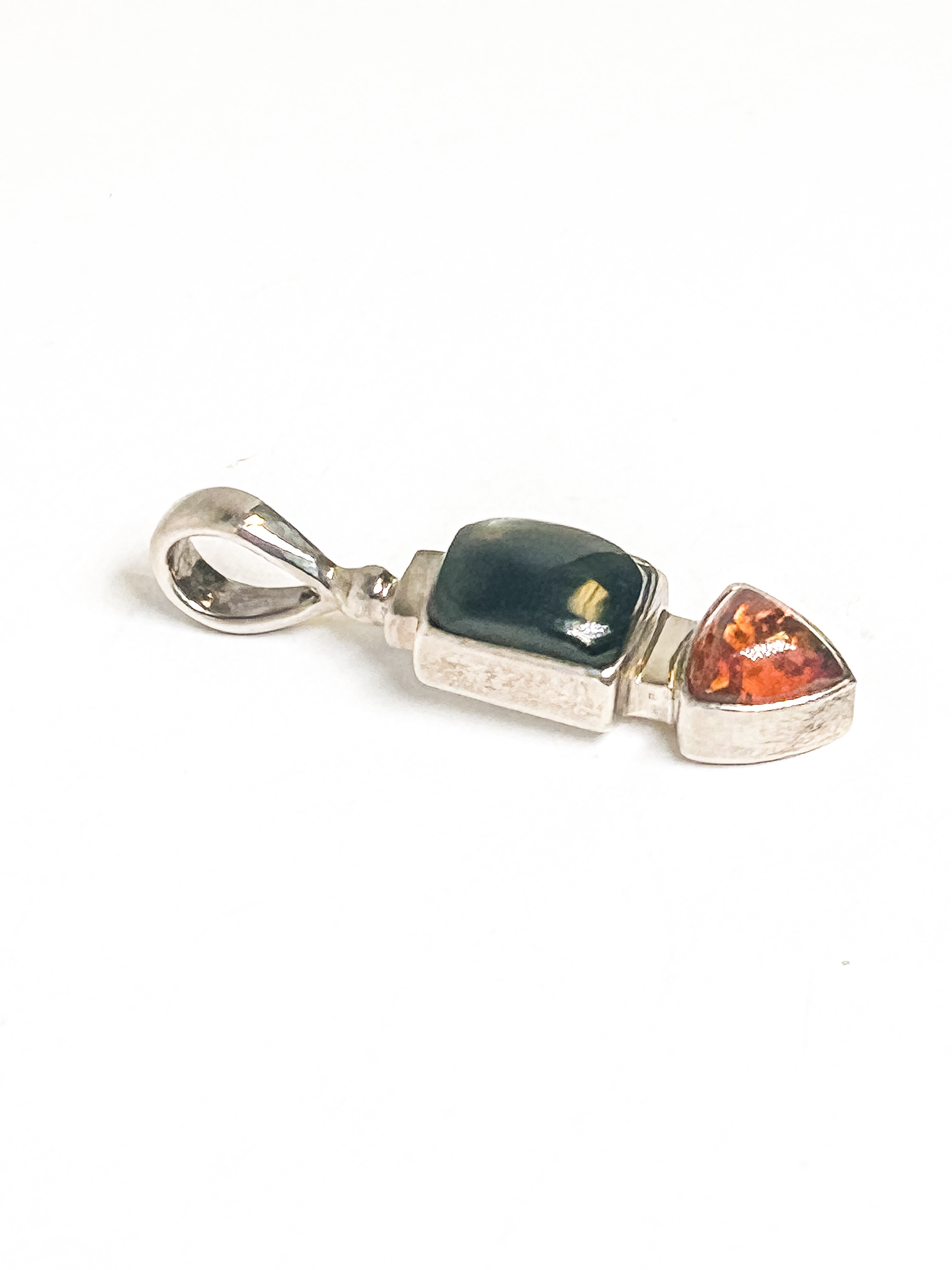 Vintage 925 Sterling Silver Onyx Amber Pendant - Frijja, LLC