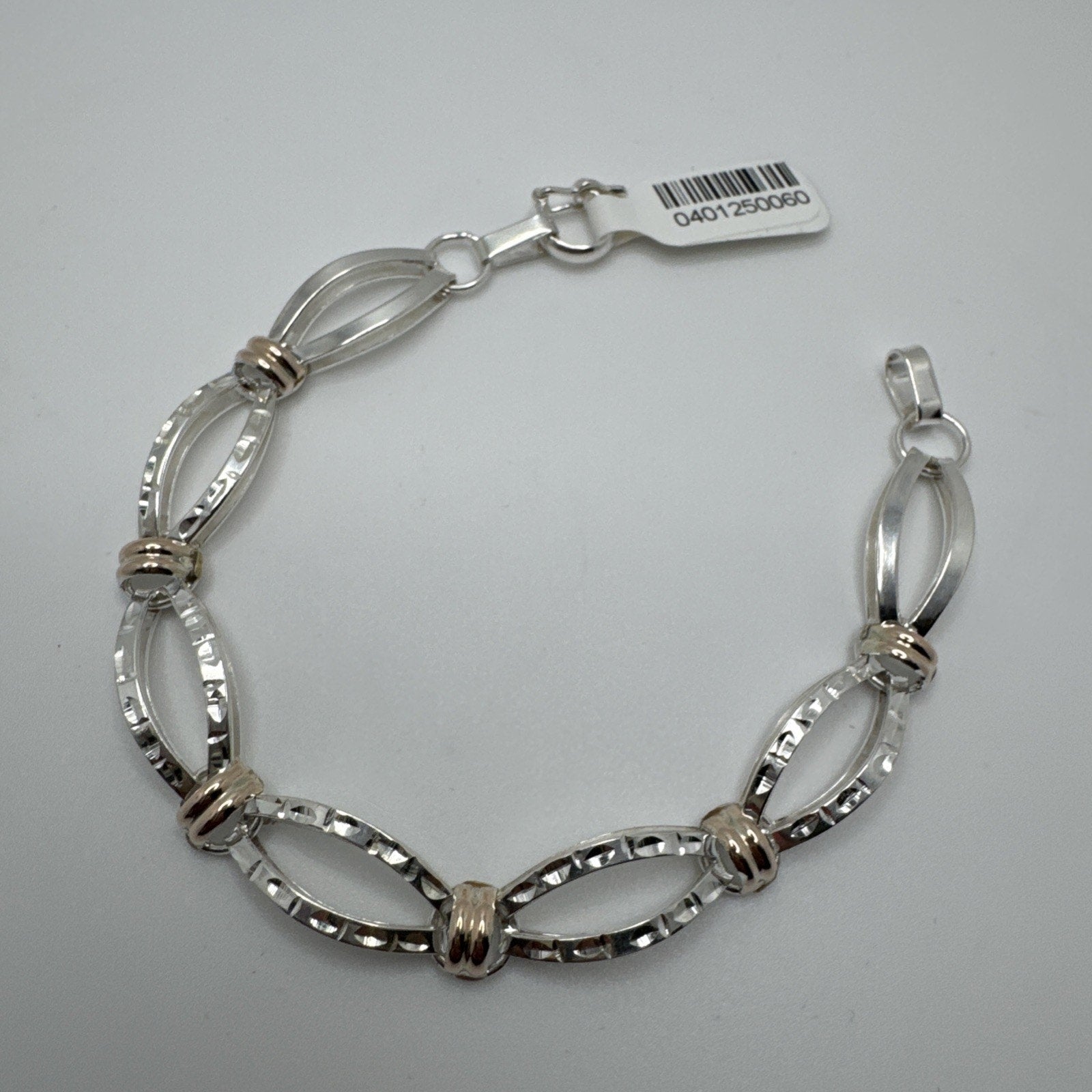 Designer Peruvian Sterling Silver 950 and 18K Gold Inlay Bracelet - 7.5”