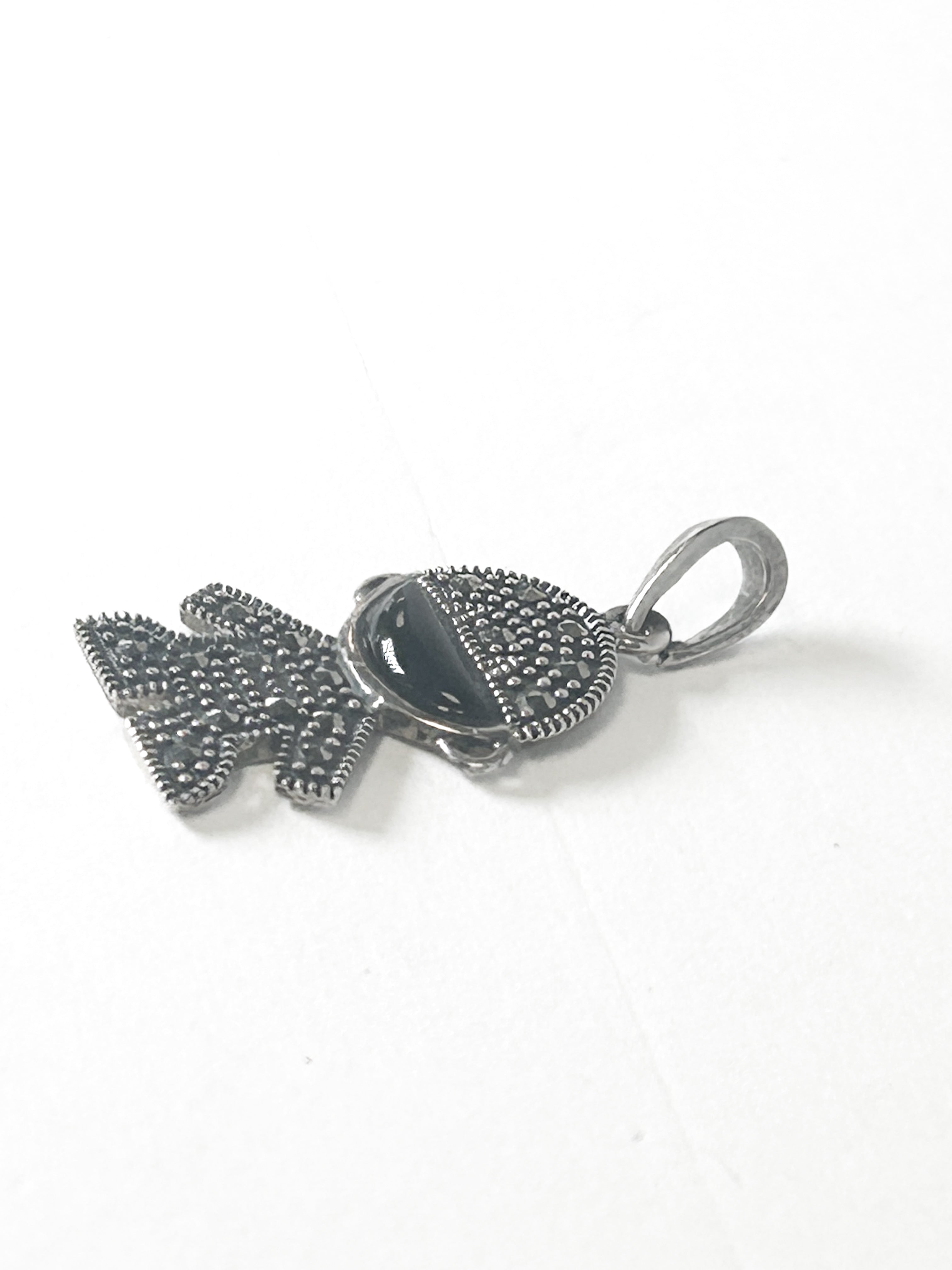 Vintage 925 Sterling Silver Marcasite and Onyx Figure Pendant - Frijja, LLC