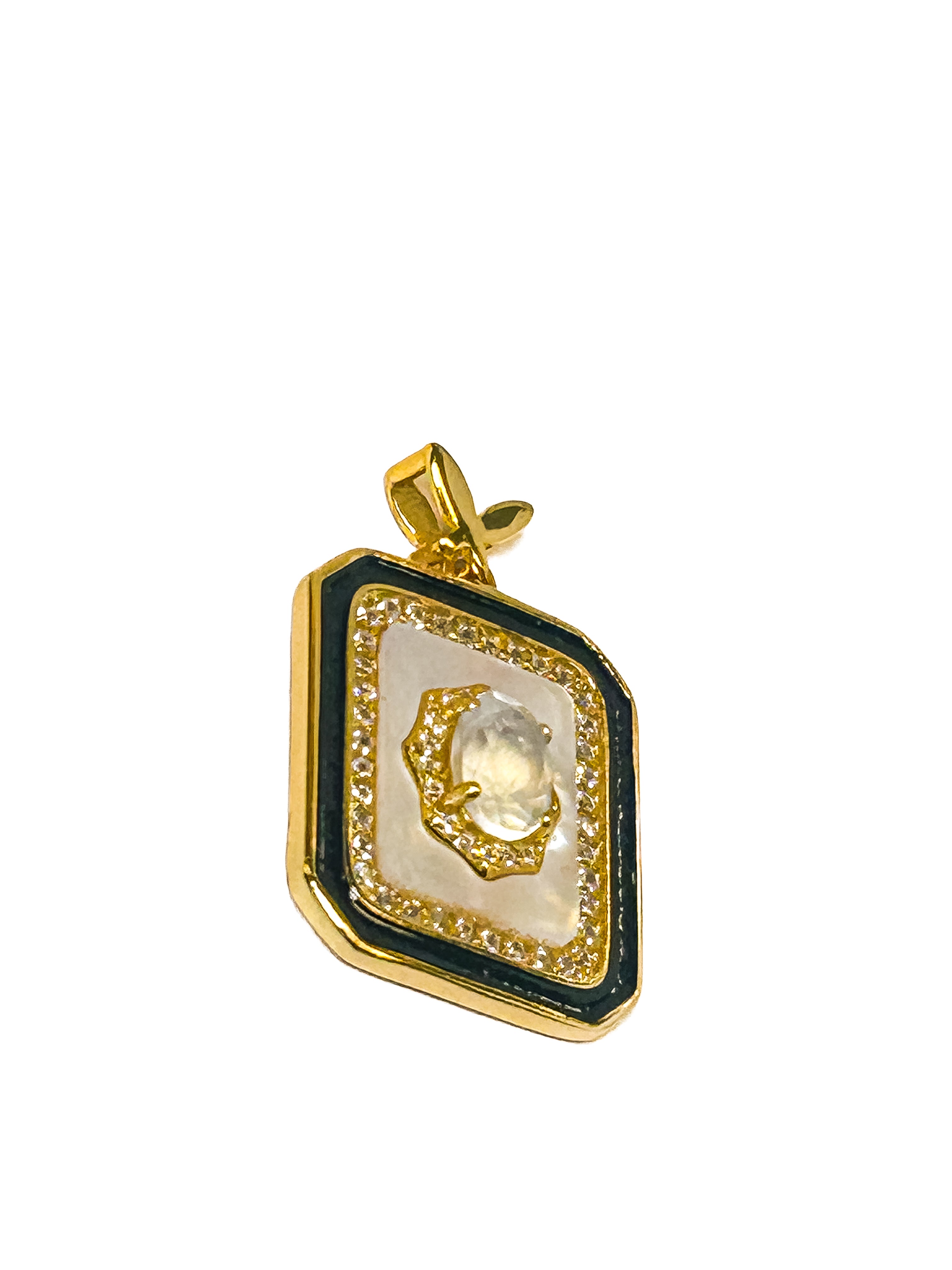Vintage Gold Plated 925 Sterling Silver Square Moonstone Pendant - Frijja, LLC