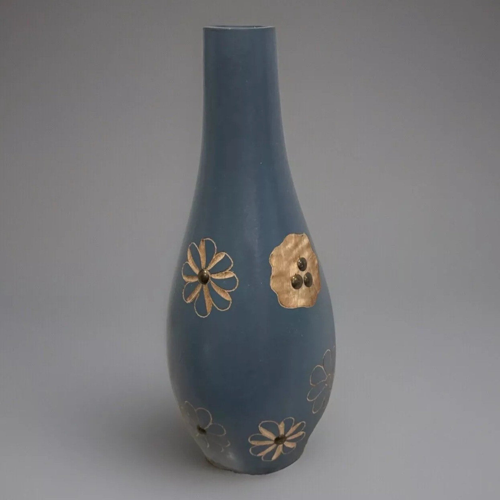 Wood Vase Flower Mango Wood Carving Handmade Thailand Home Decor - 4.5" x 12"
