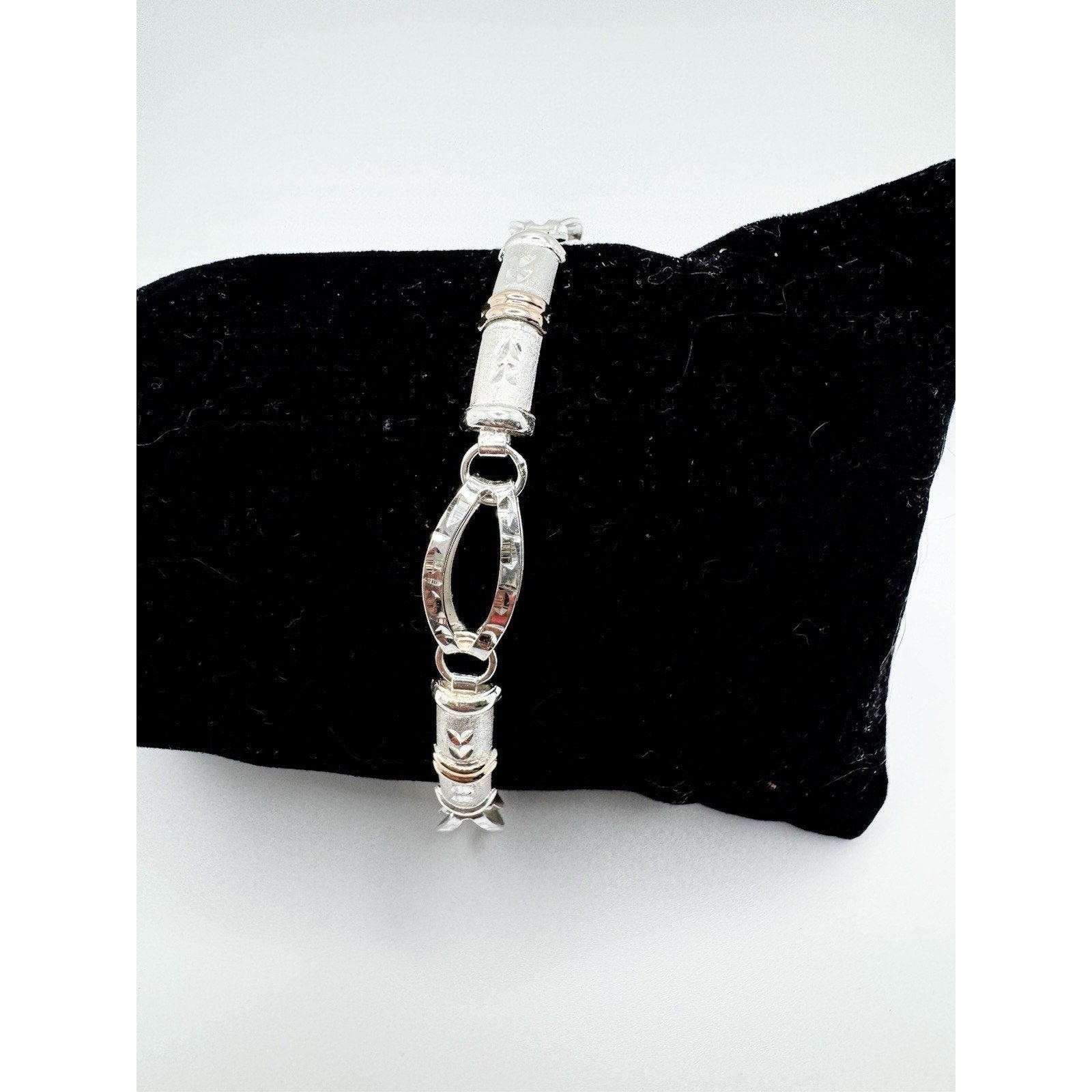 Designer Peruvian Sterling Silver 950 and 18K Gold Inlay Bracelet - 7.5”