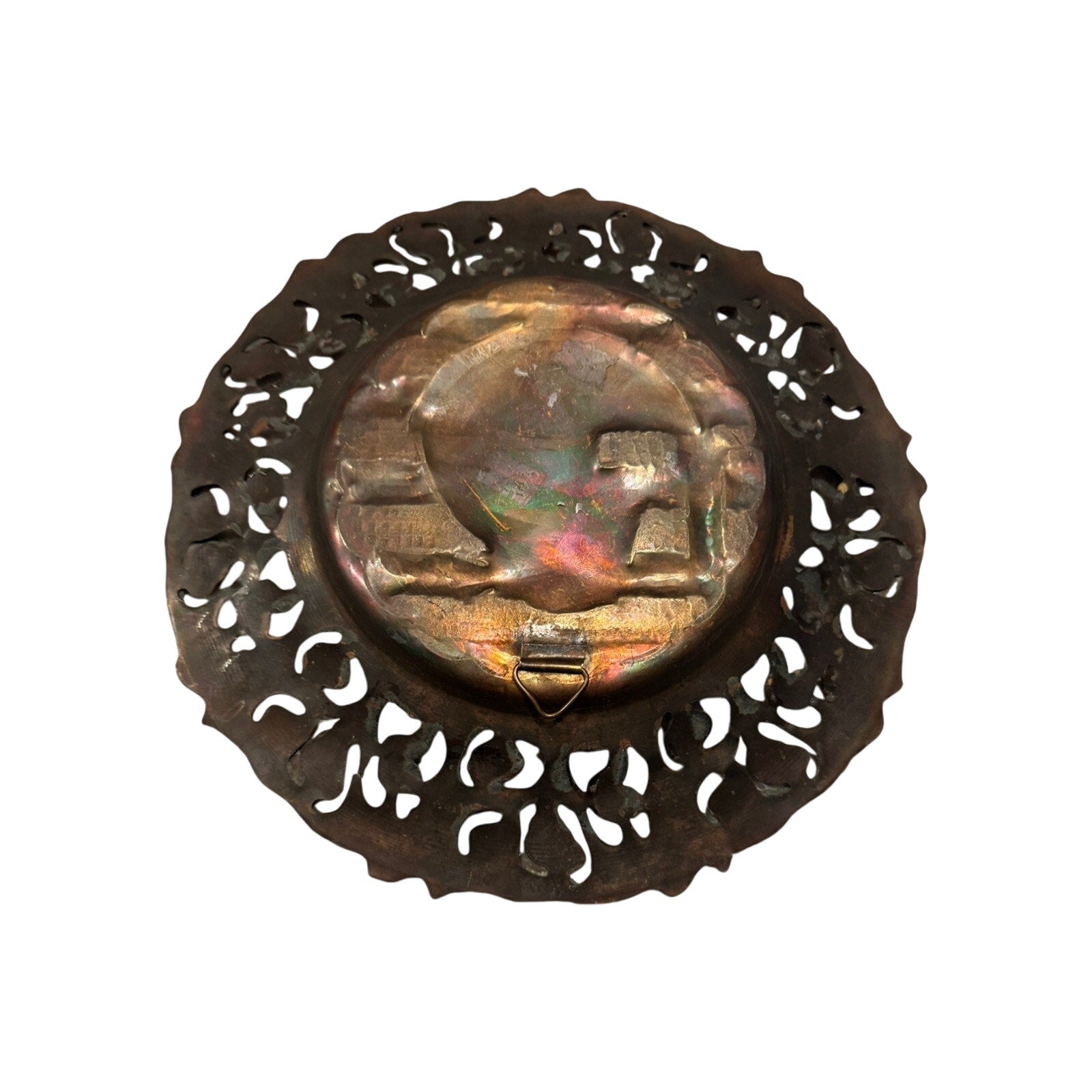 Vintage Egyptian Handmade 3D Engraved Copper Brass Plate Pharaoh