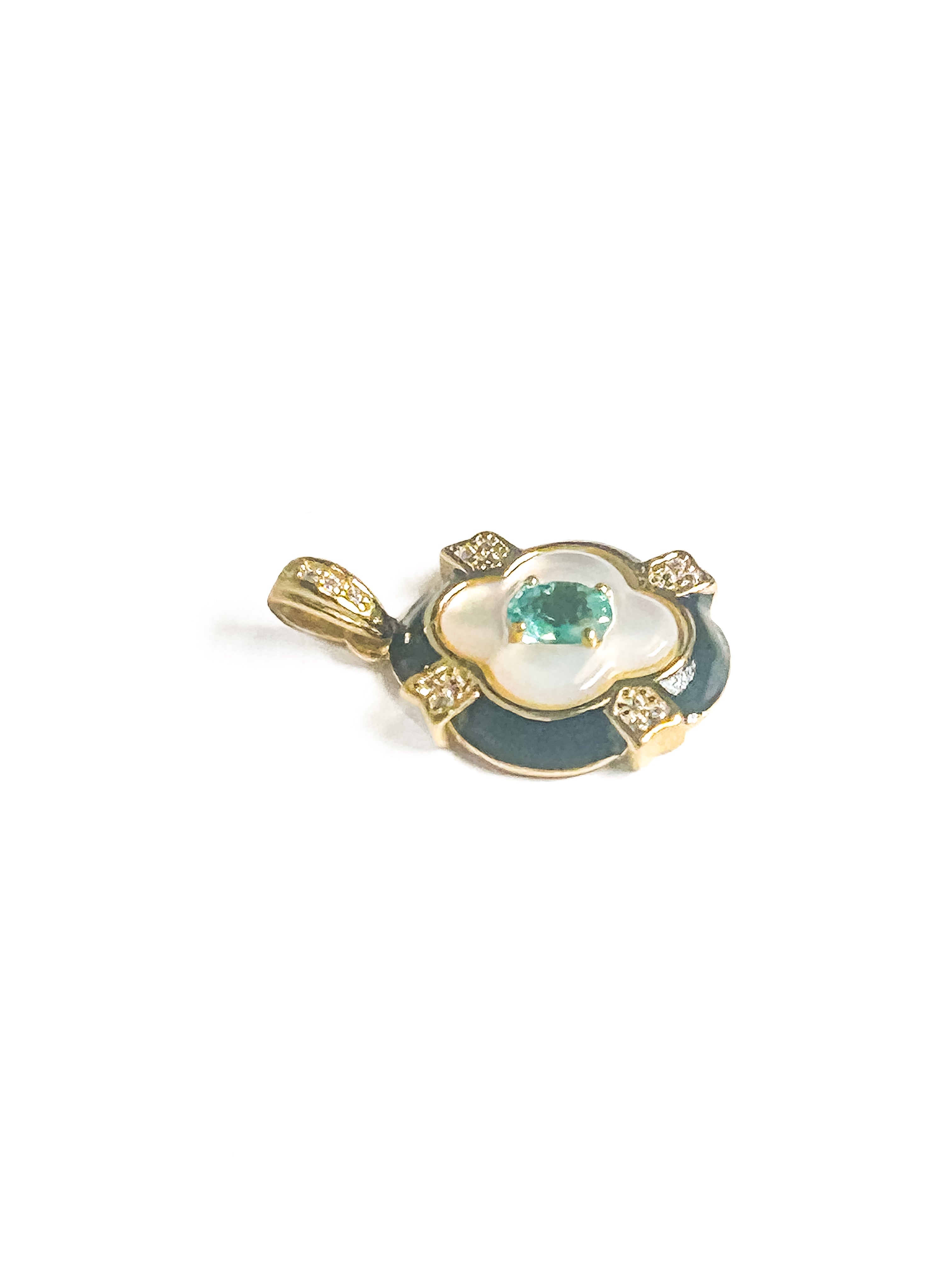 Vintage Gold Plated 925 Sterling Silver Apatite Mother of Pearl Pendant - Frijja, LLC
