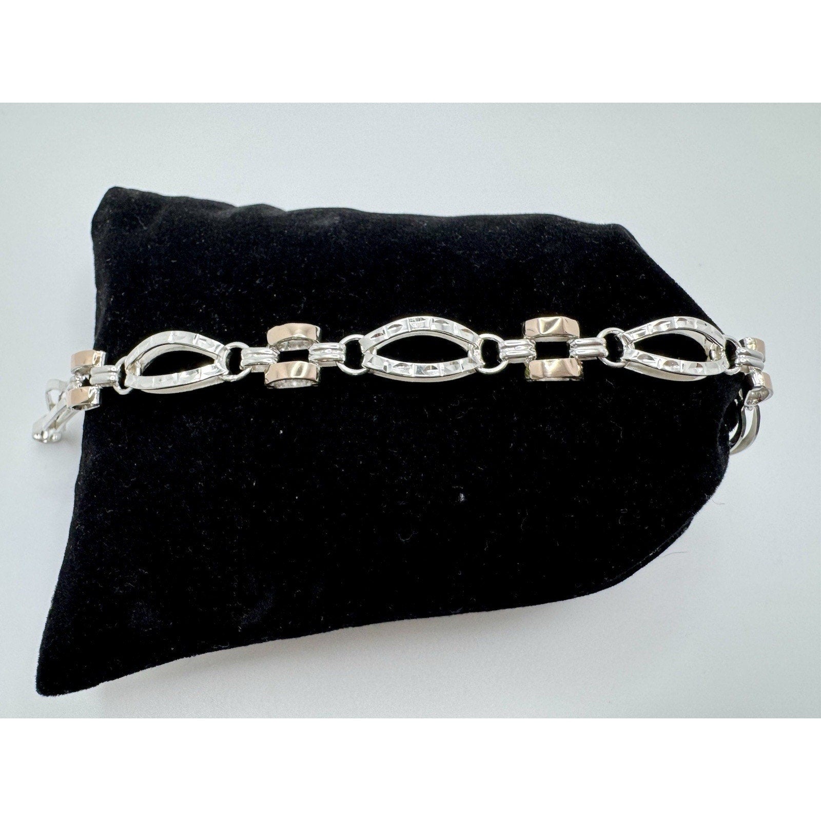 Designer Peruvian Sterling Silver 950 and 18K Gold Inlay Bracelet - 7.5”