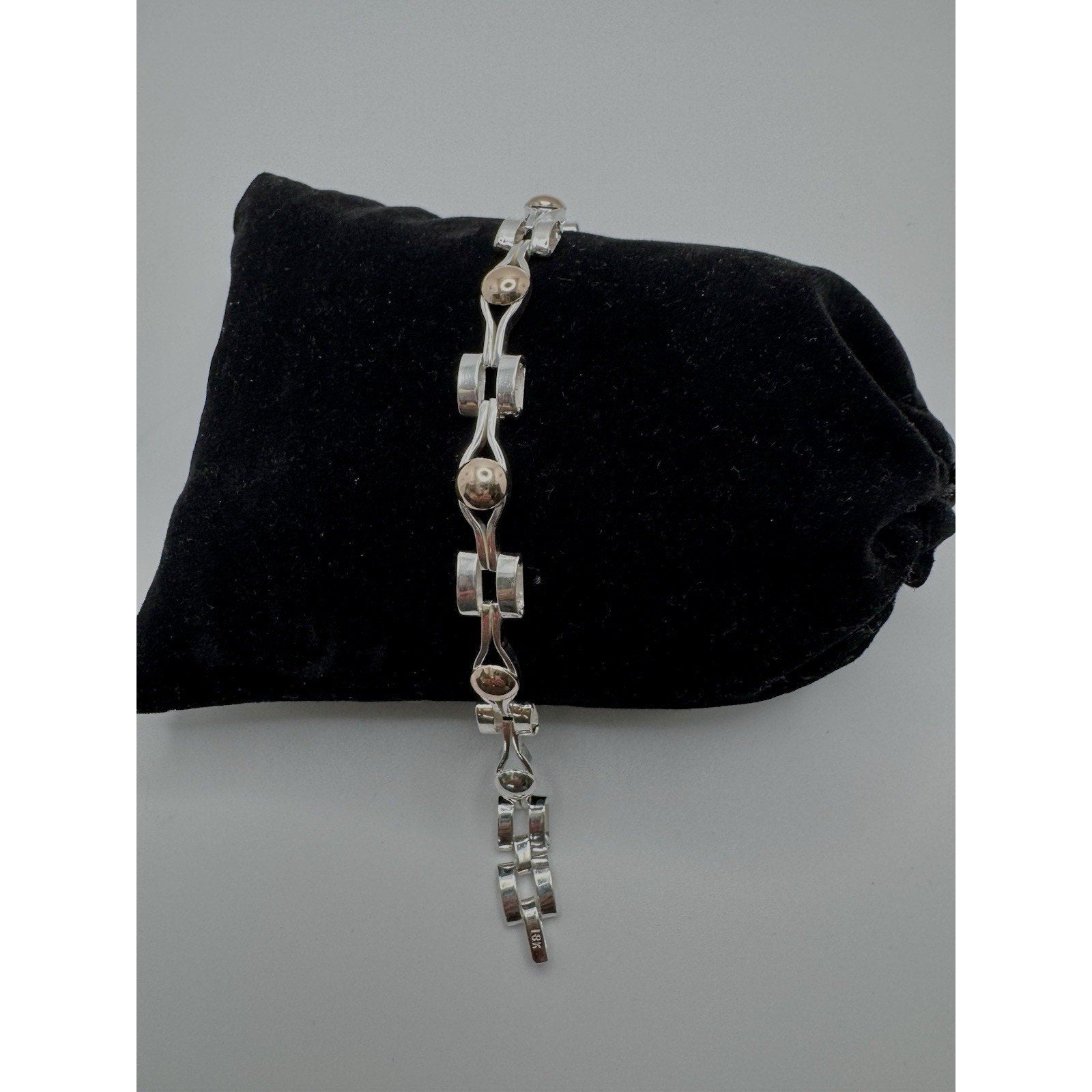 Designer Peruvian Sterling Silver 950 and 18K Gold Inlay Bracelet - 7.5”