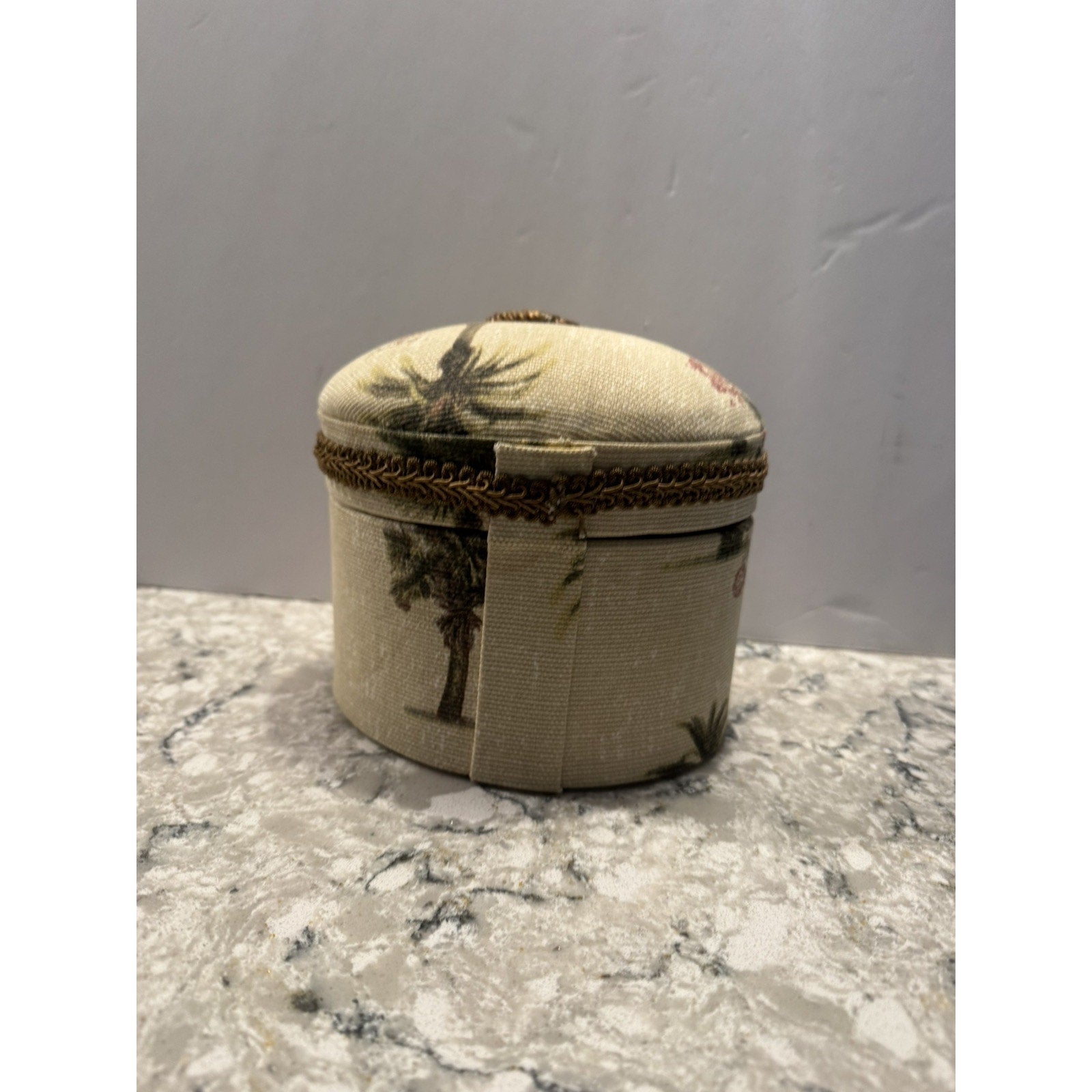 Coastal Design Tapestry Covered Oval Trinket Jewelry Sewing Box