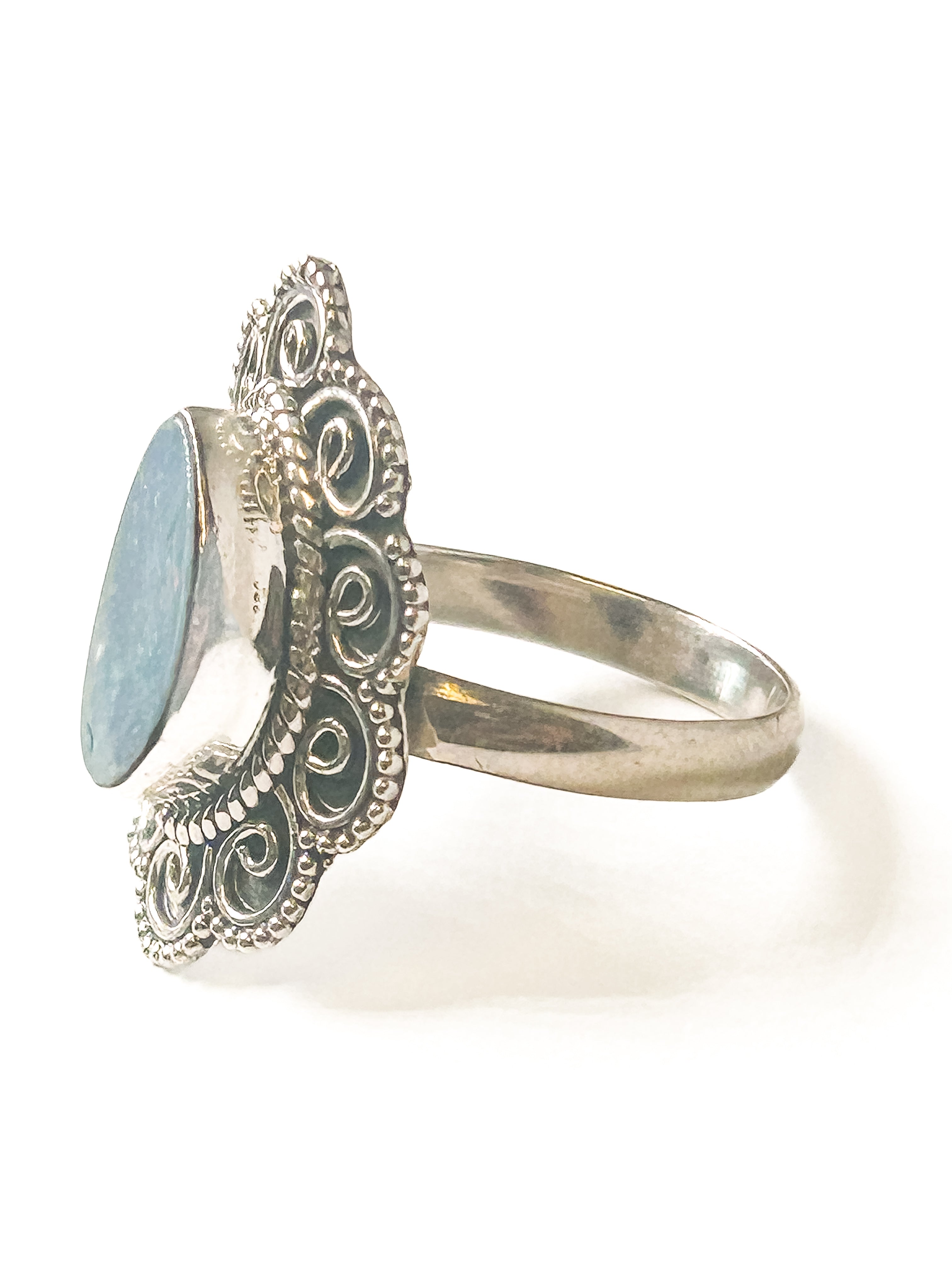 Vintage 925 Sterling Silver Blue Opal Ring - Size 8.5 - Frijja, LLC
