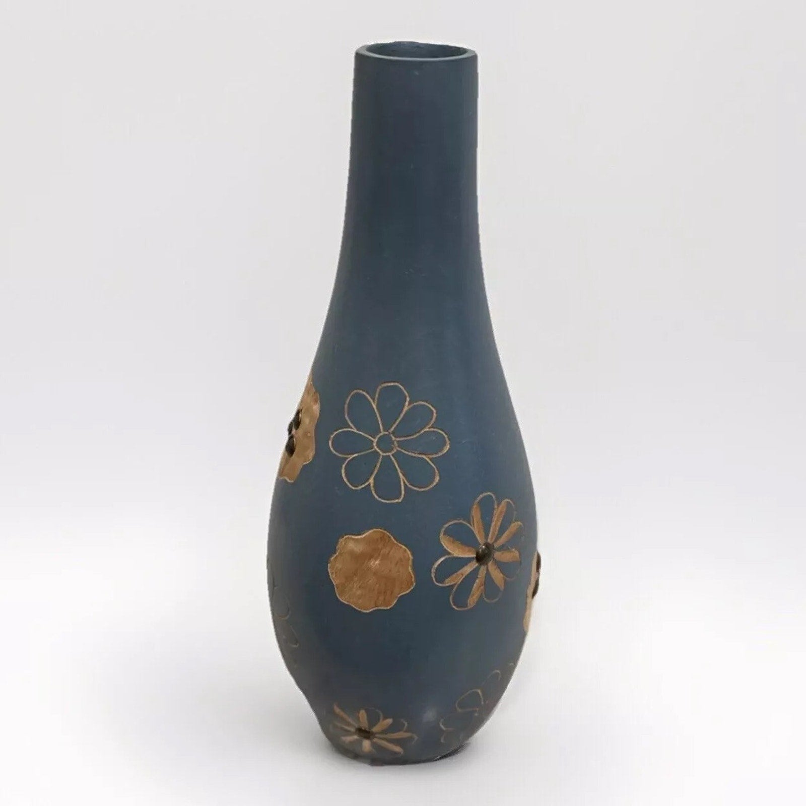 Wood Vase Flower Mango Wood Carving Handmade Thailand Home Decor - 4.5" x 12"