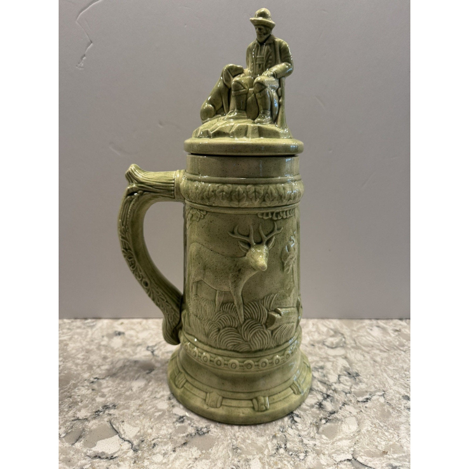 Vintage Ceramic German Hunter Beer Stein with Lid 1970s