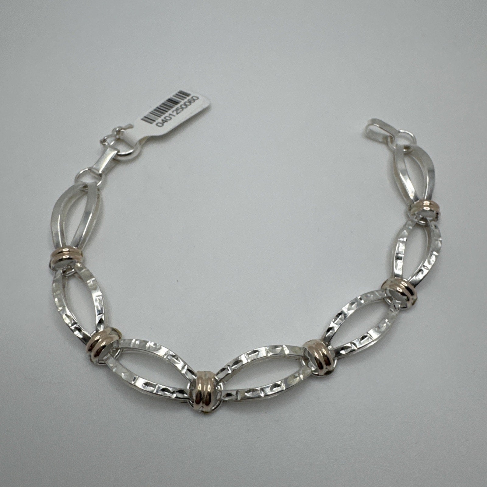 Designer Peruvian Sterling Silver 950 and 18K Gold Inlay Bracelet - 7.5”
