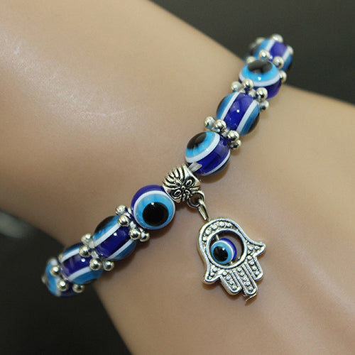 Handmade Hamsa Fatima Evil Eye Beads Elastic Bracelet
