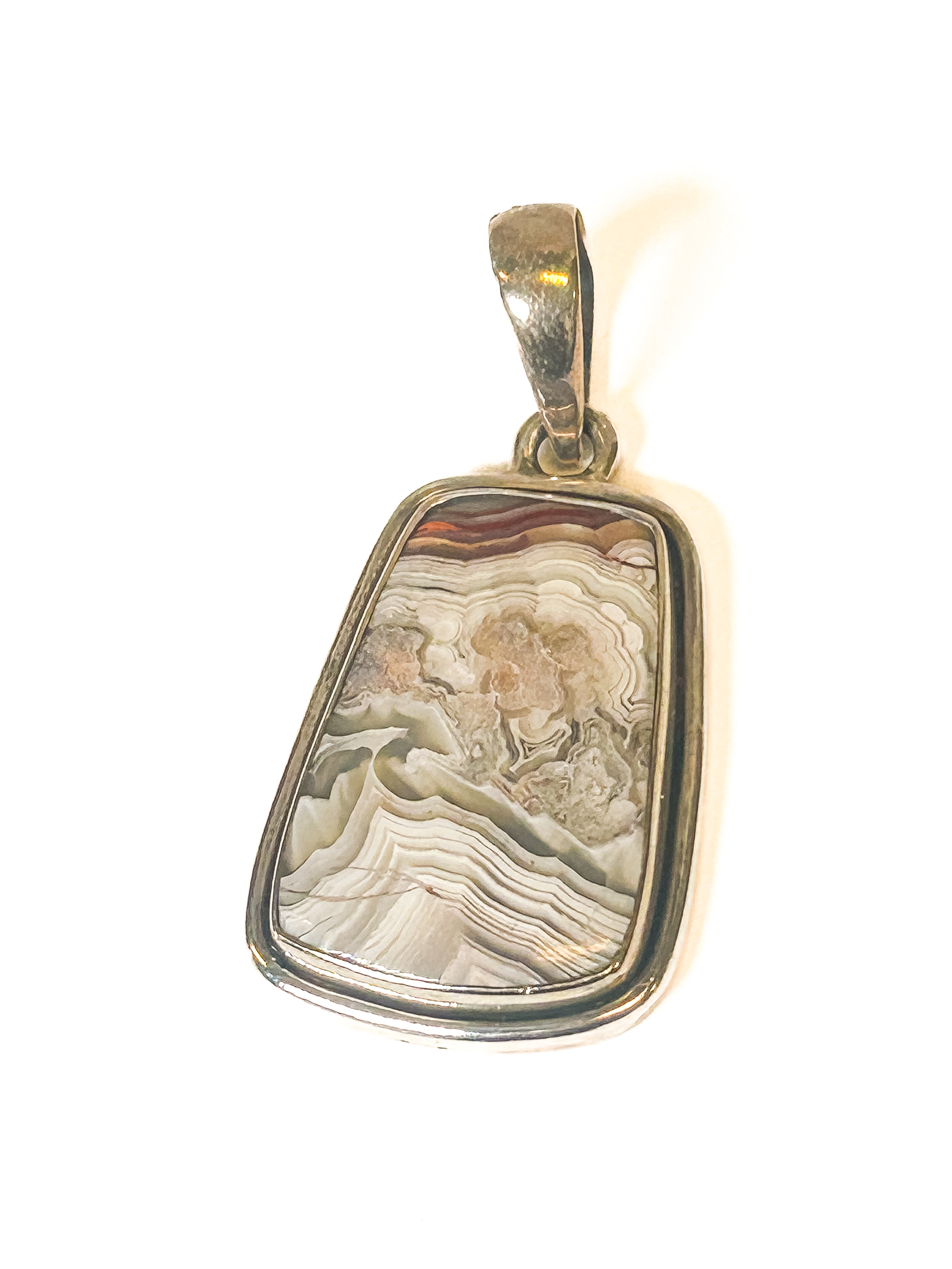 Vintage 925 Sterling Silver Lace Agate Pendant - Frijja, LLC