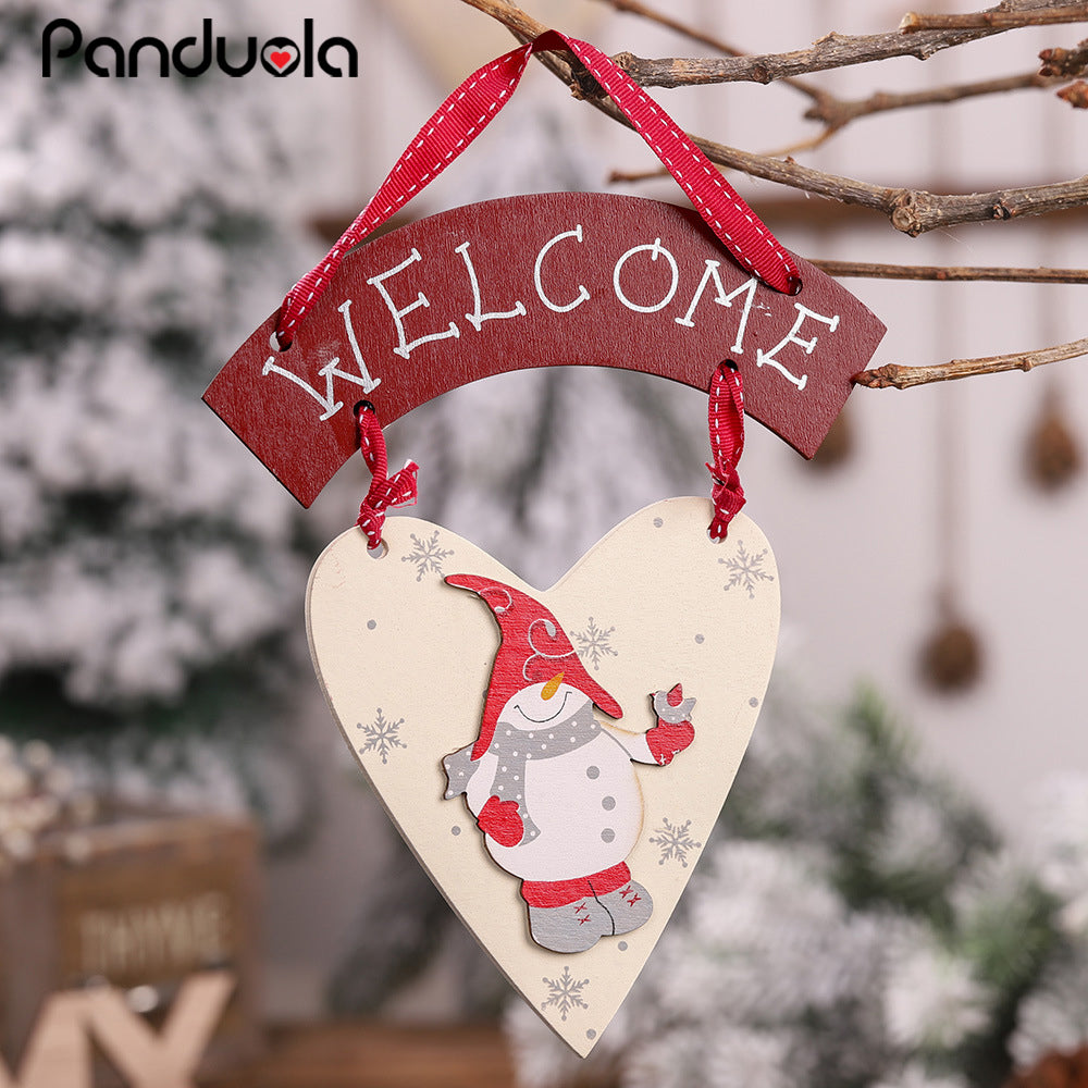 Wooden Heart-Shaped Lovely Mini Snowman Welcome Sign