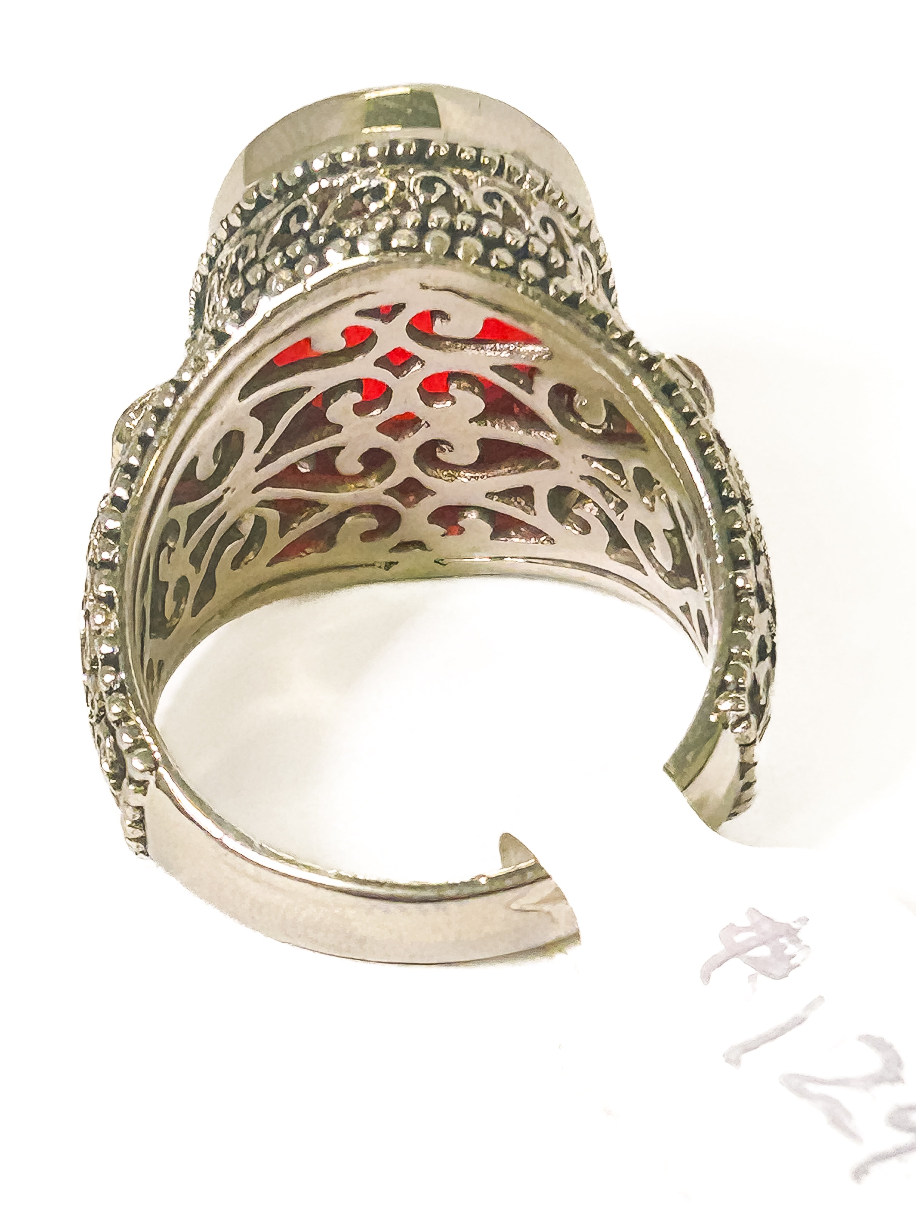Vintage 925 Sterling Silver Large Red Opal Ring - Size 8 - Frijja, LLC