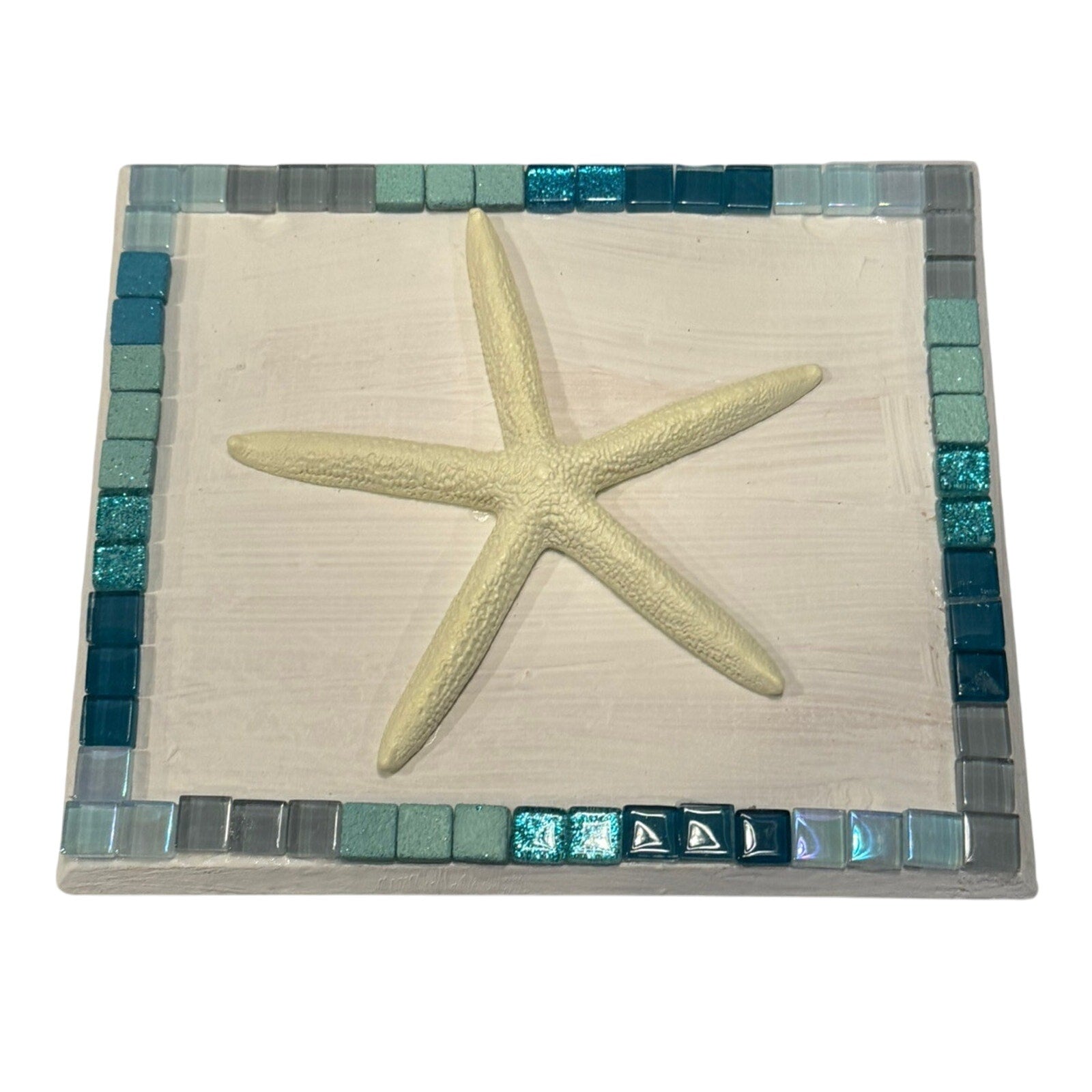 Coastal Wood Mosaic Riser Stand Candle Planter Decor