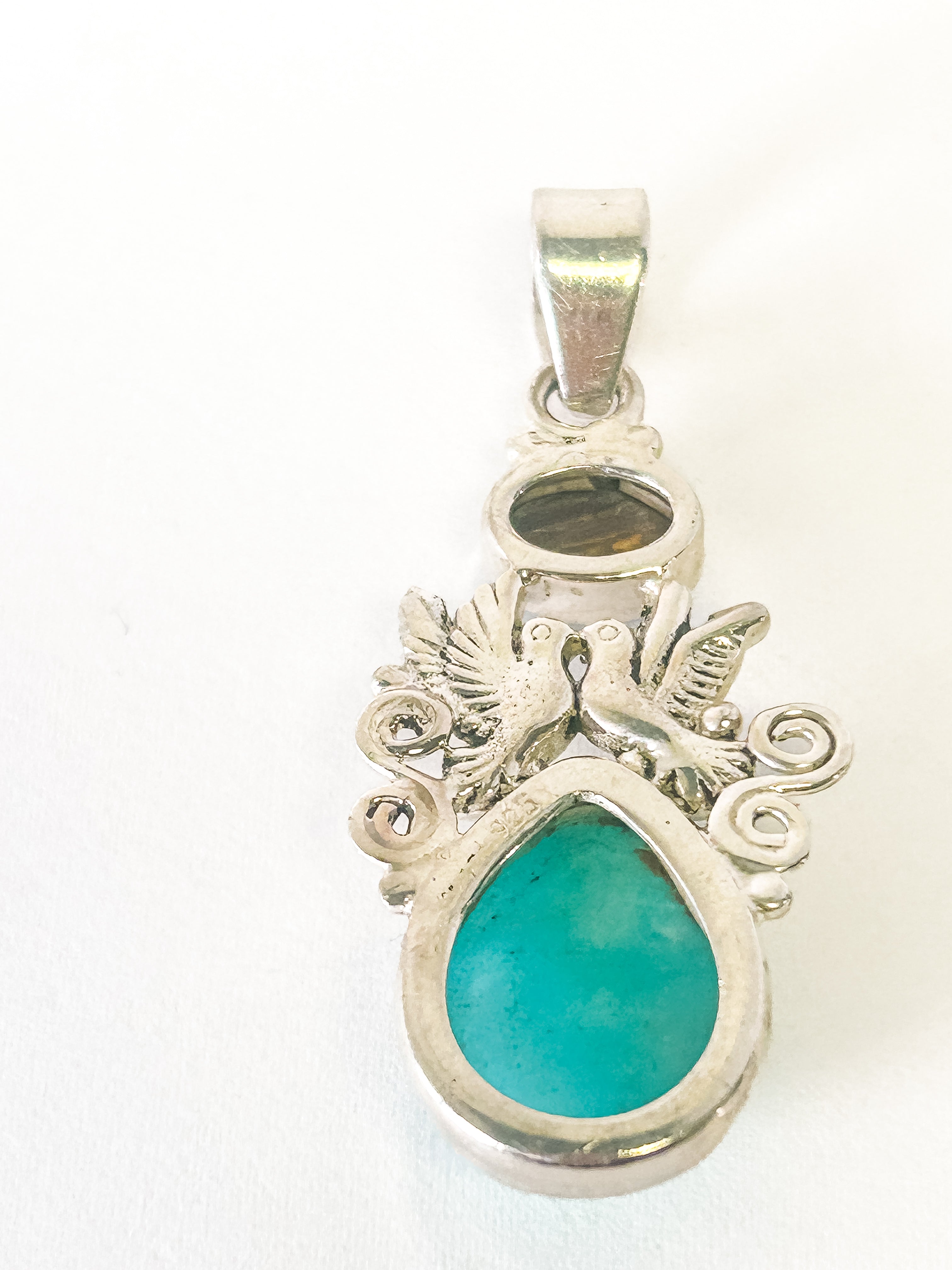 Vintage 925 Sterling Silver Australian Opal and Larimar Pendant - Frijja, LLC
