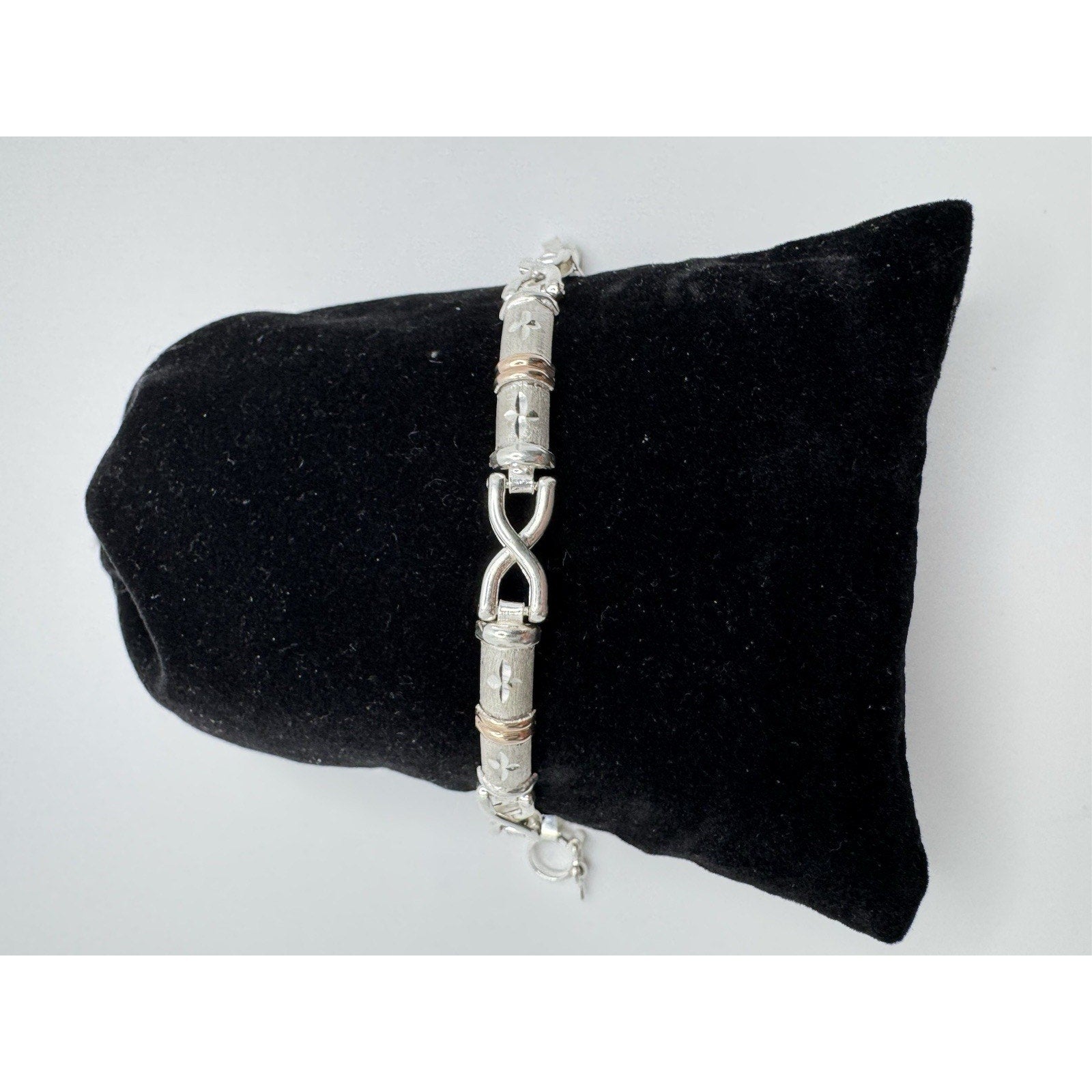 Designer Peruvian Sterling Silver 950 and 18K Gold Inlay Bracelet - 7.5”