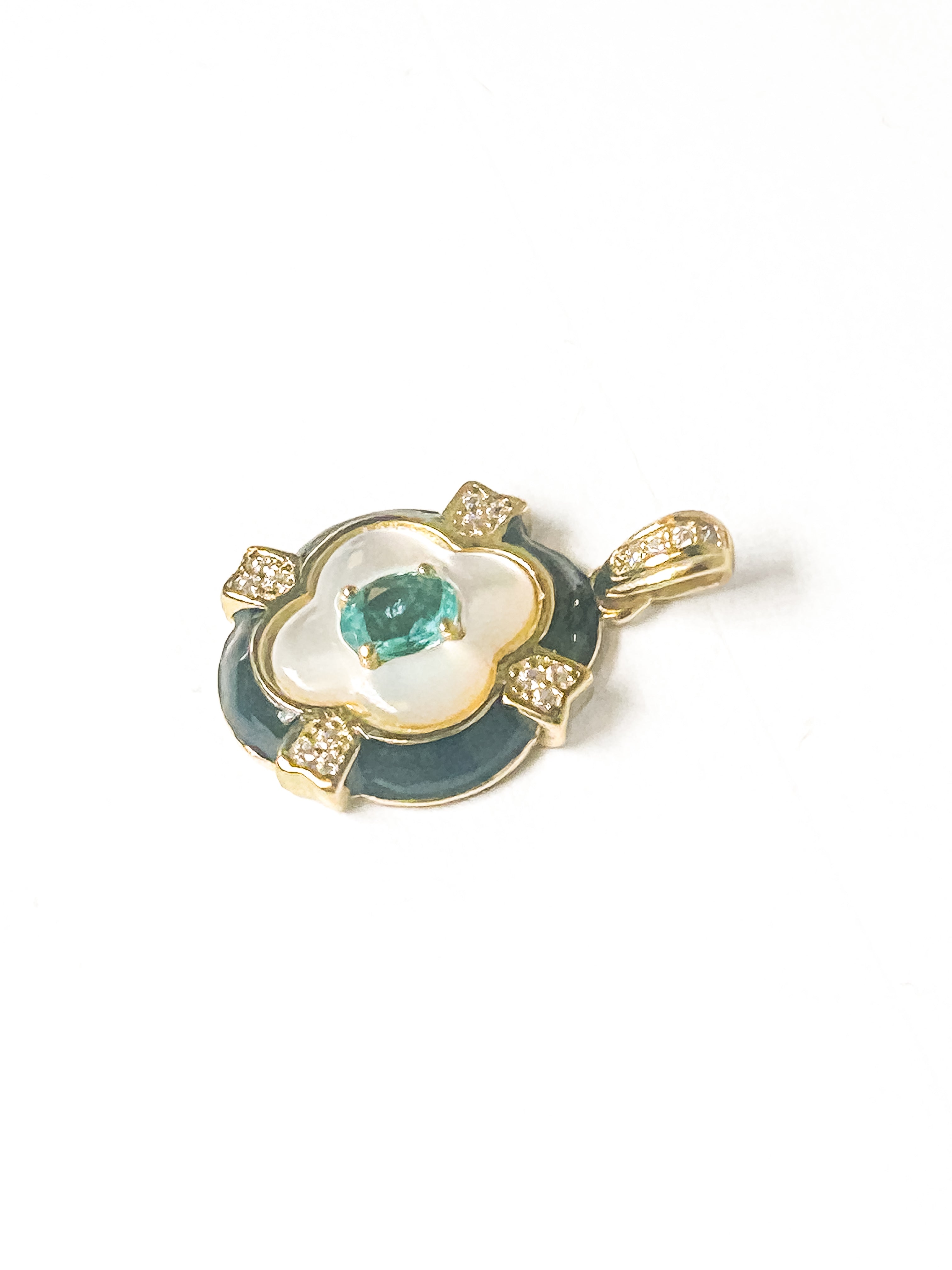 Vintage Gold Plated 925 Sterling Silver Apatite Mother of Pearl Pendant - Frijja, LLC