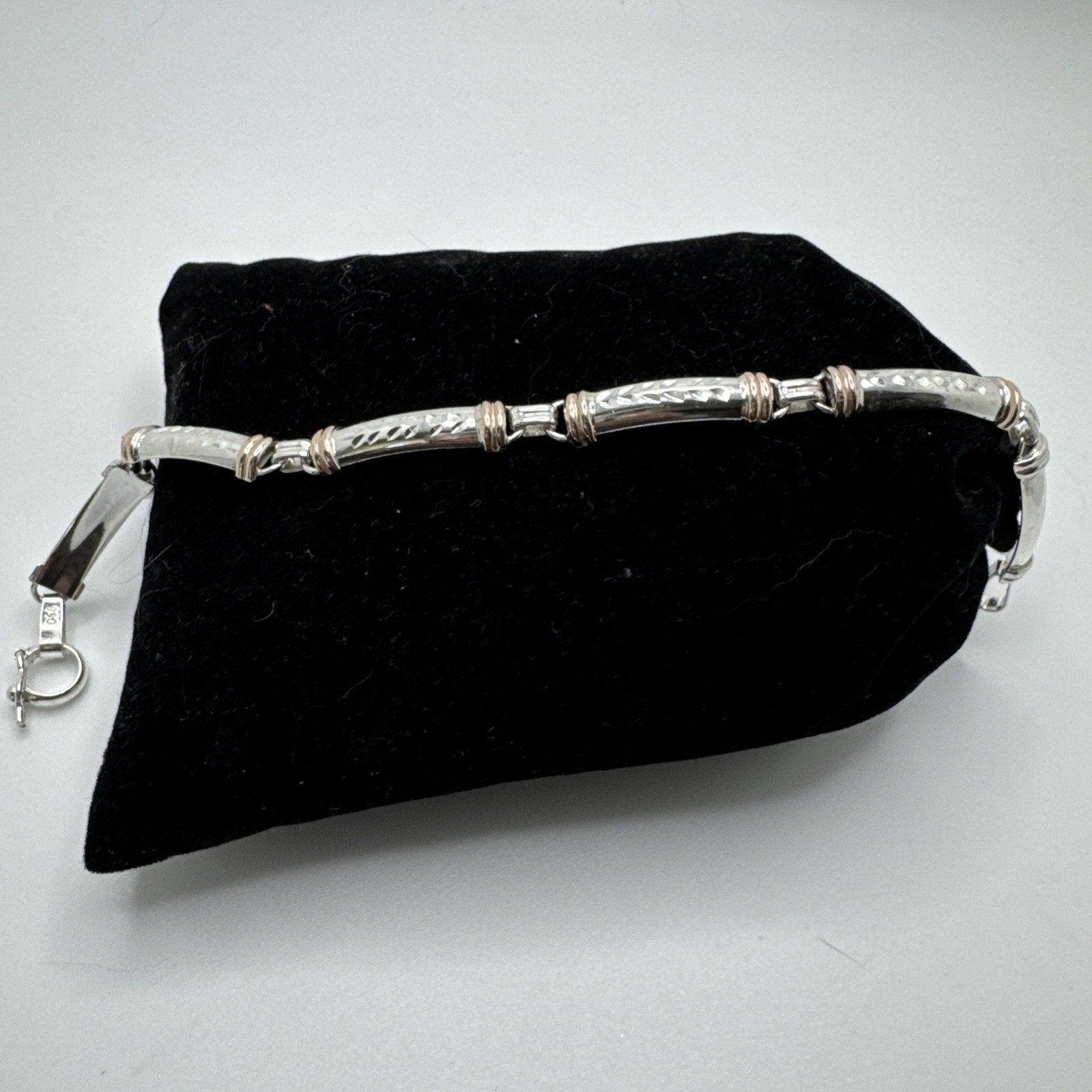 Designer Peruvian Sterling Silver 950 and 18K Gold Inlay Bracelet - 7.5”