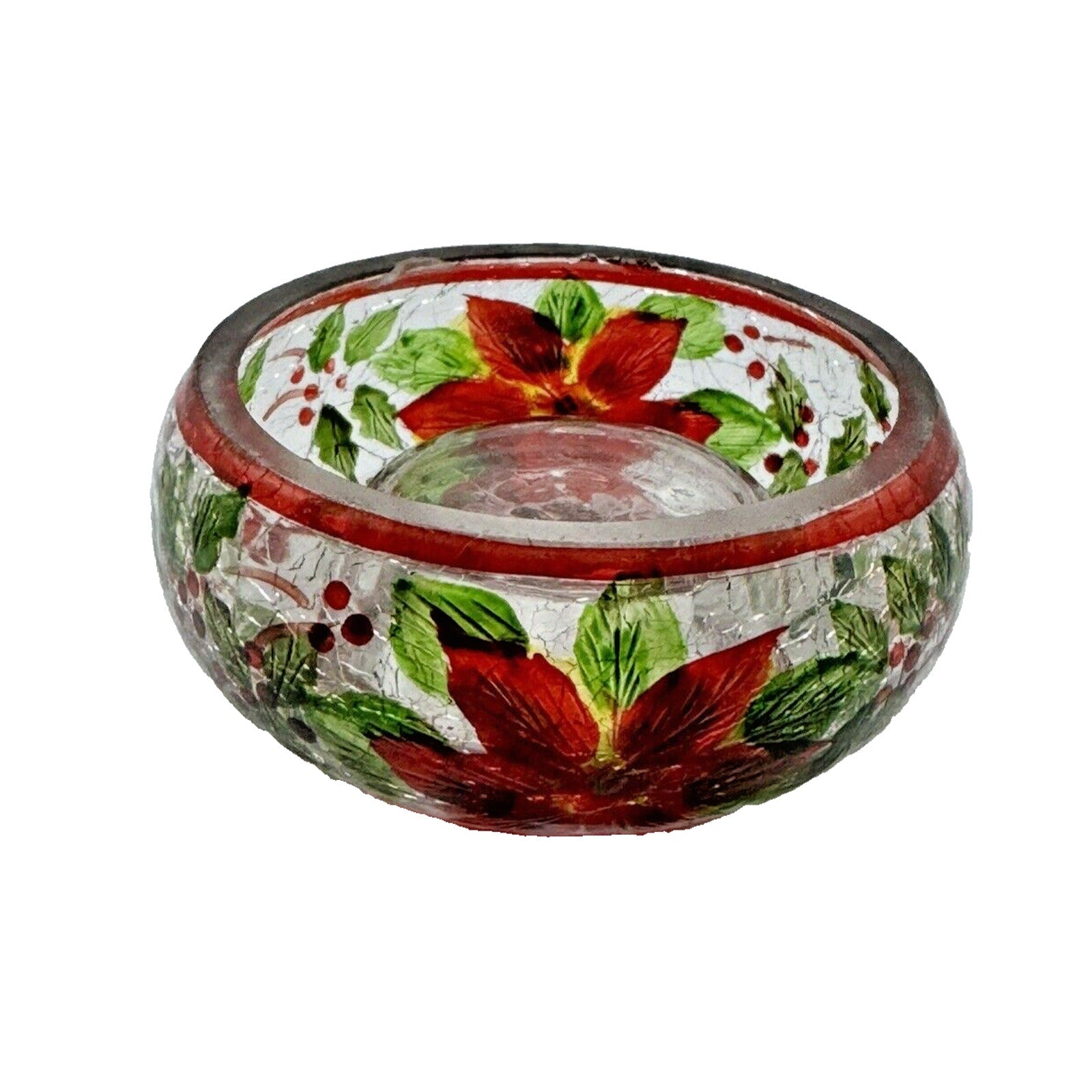 Yankee Candle Christmas Holly Crackle Glass Tealight Votive Holder Holiday