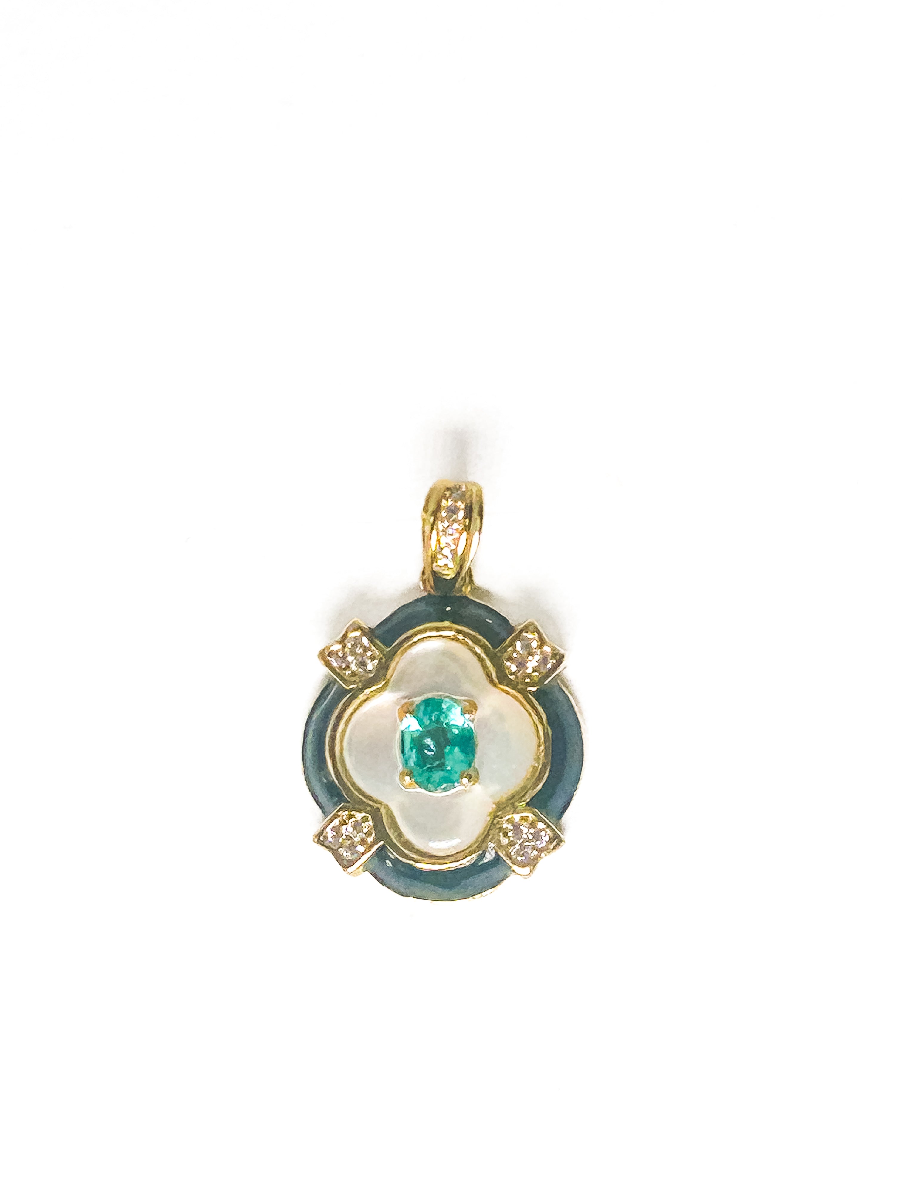 Vintage Gold Plated 925 Sterling Silver Apatite Mother of Pearl Pendant - Frijja, LLC