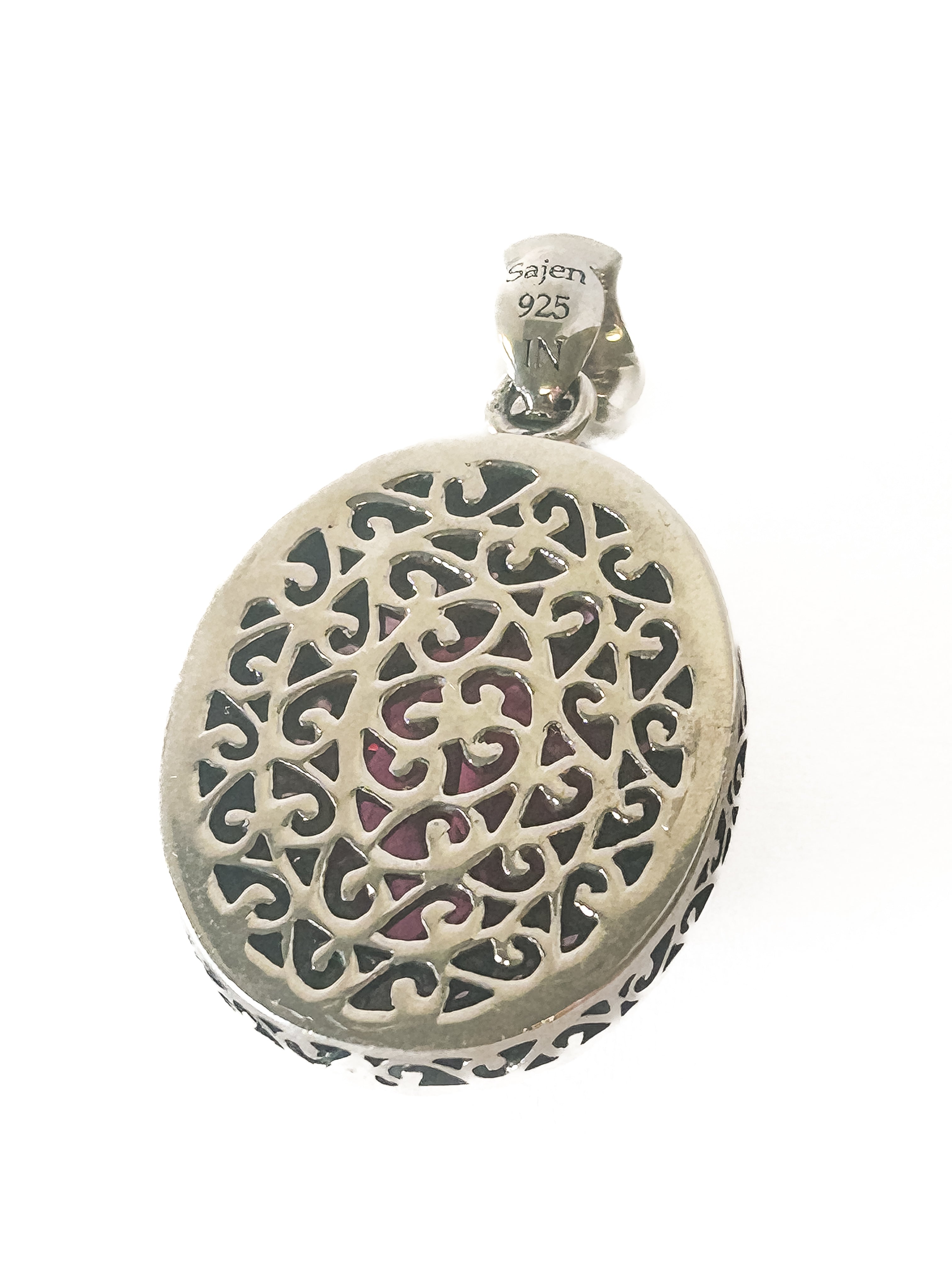 Vintage 925 Sterling Silver Oval Garnet Pendant - Frijja, LLC