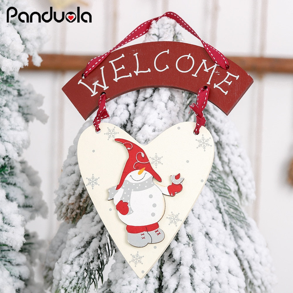 Wooden Heart-Shaped Lovely Mini Snowman Welcome Sign