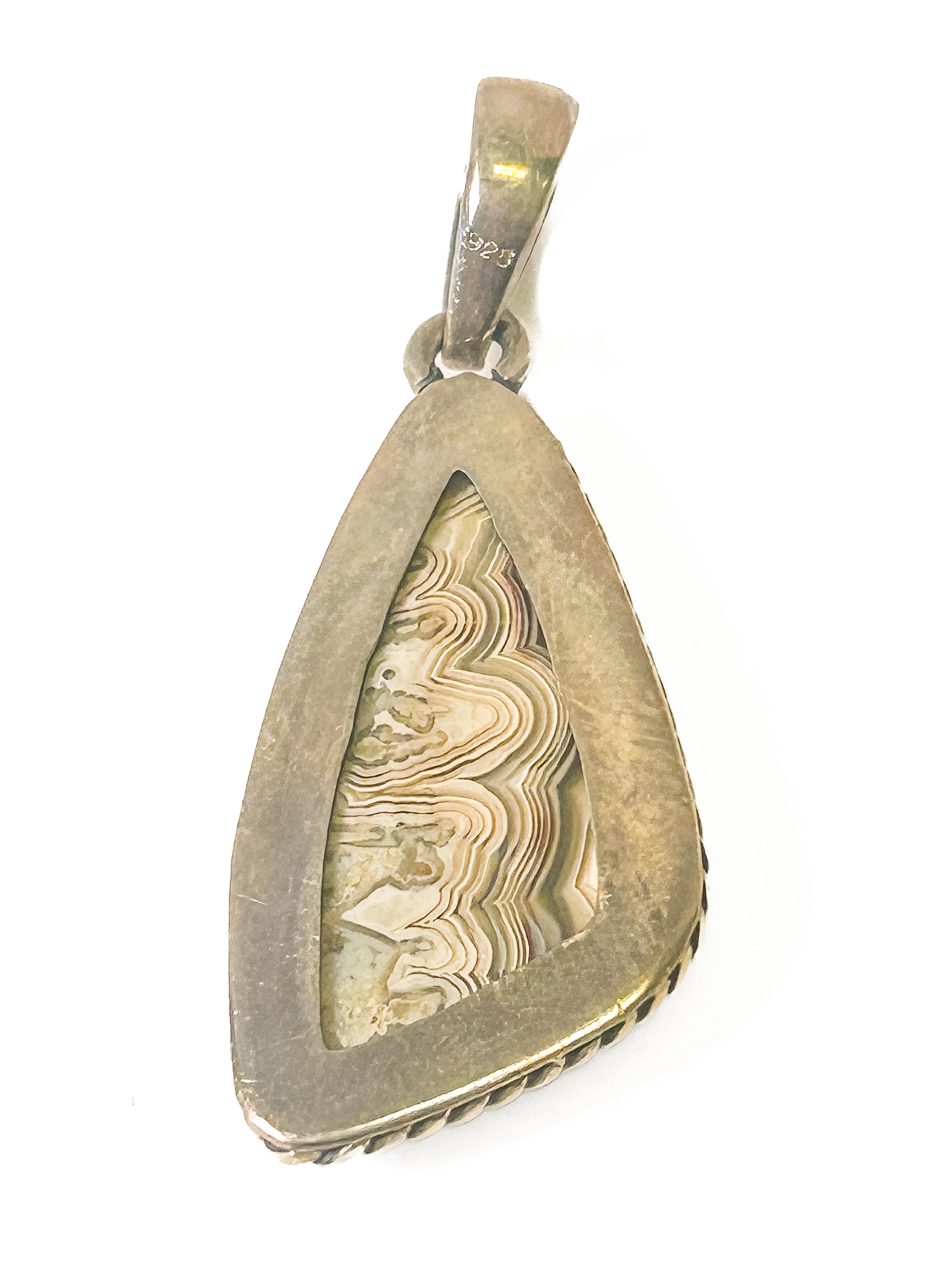 Vintage 925 Sterling Silver Triangle Lace Agate Pendant - Frijja, LLC