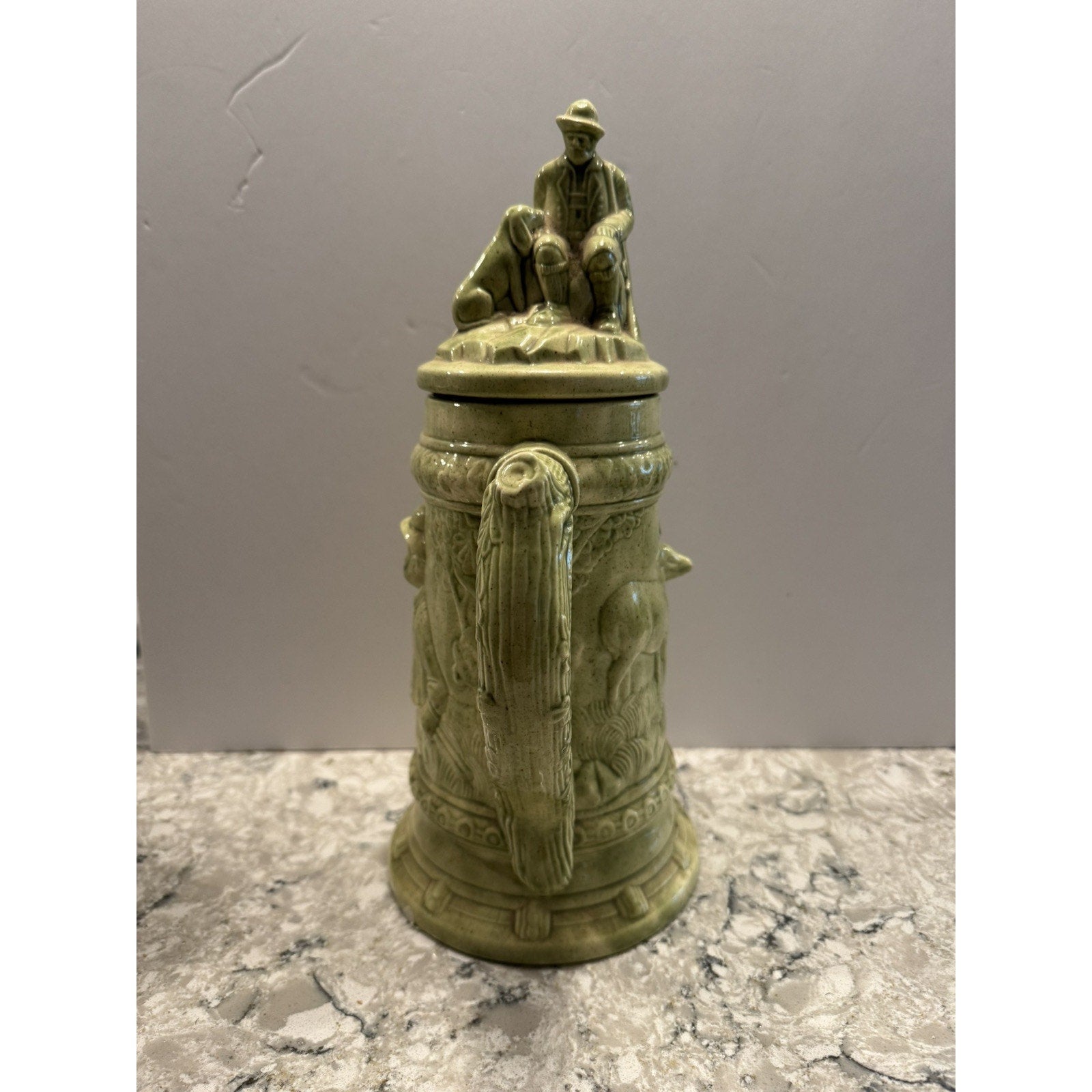 Vintage Ceramic German Hunter Beer Stein with Lid 1970s