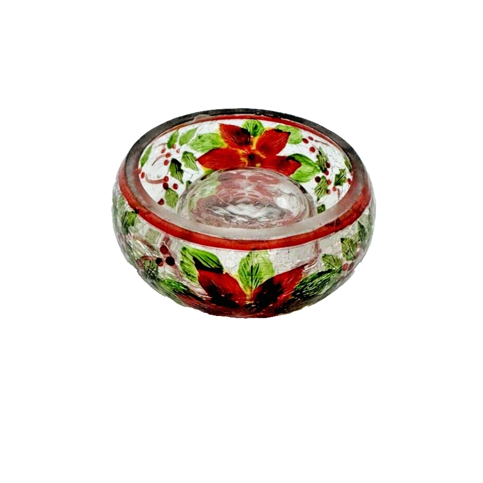 Yankee Candle Christmas Holly Crackle Glass Tealight Votive Holder Holiday