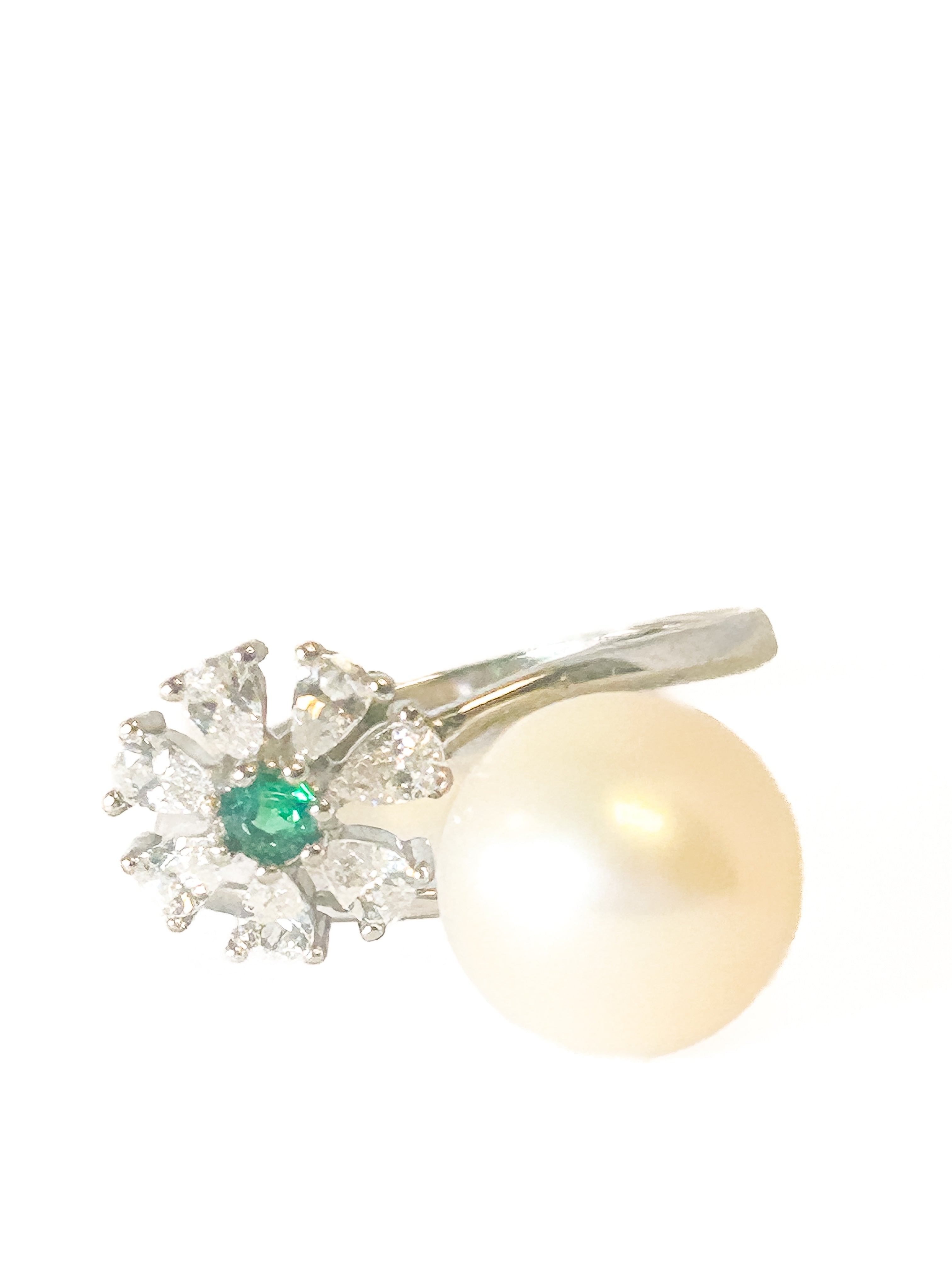 925 Sterling Silver Pearl and Emerald Adjustable Ring - Frijja, LLC