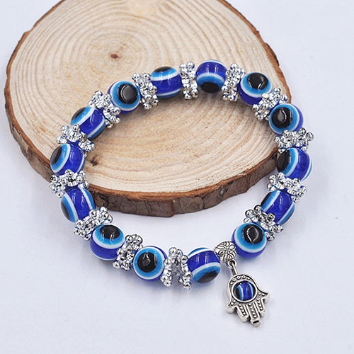 Handmade Hamsa Fatima Evil Eye Beads Elastic Bracelet