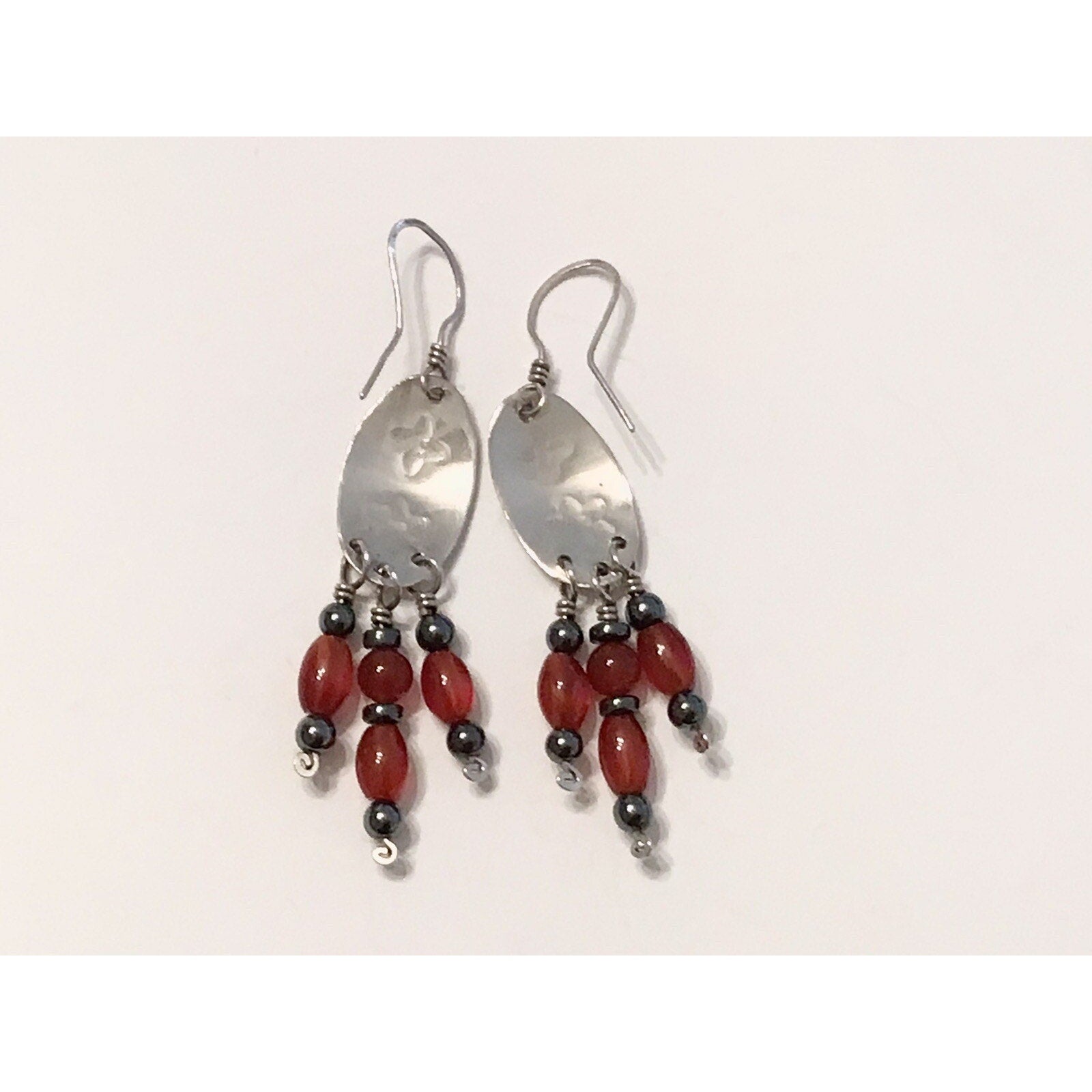 925 Sterling Silver Carnelian & Hematite Earrings Mystical - 3”