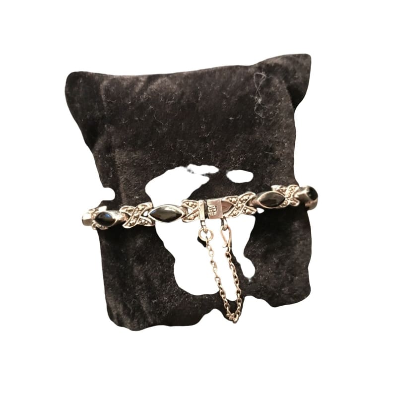 925 Sterling Silver Black Onyx Marcasite Tennis Bracelet - Frijja, LLC