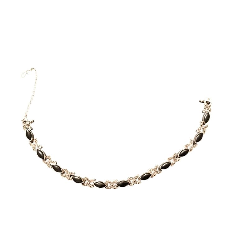 925 Sterling Silver Black Onyx Marcasite Tennis Bracelet - Frijja, LLC