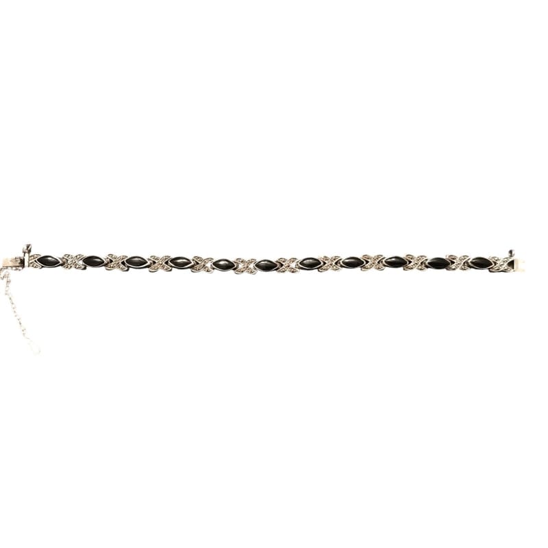 925 Sterling Silver Black Onyx Marcasite Tennis Bracelet - Frijja, LLC