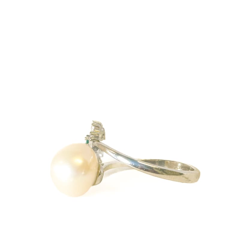 925 Sterling Silver Pearl and Emerald Adjustable Ring - Frijja, LLC