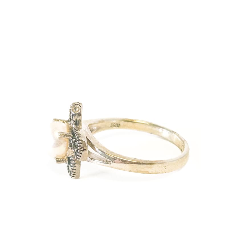 925 Sterling Silver Pearl and marcasite Turtle Ring Size 8 - Frijja, LLC