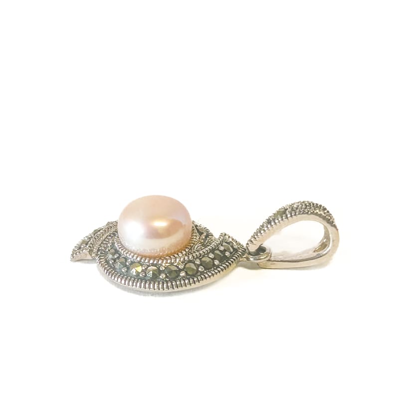 925 Sterling Silver Pink Pearl and Marcasite Pendant - Frijja, LLC