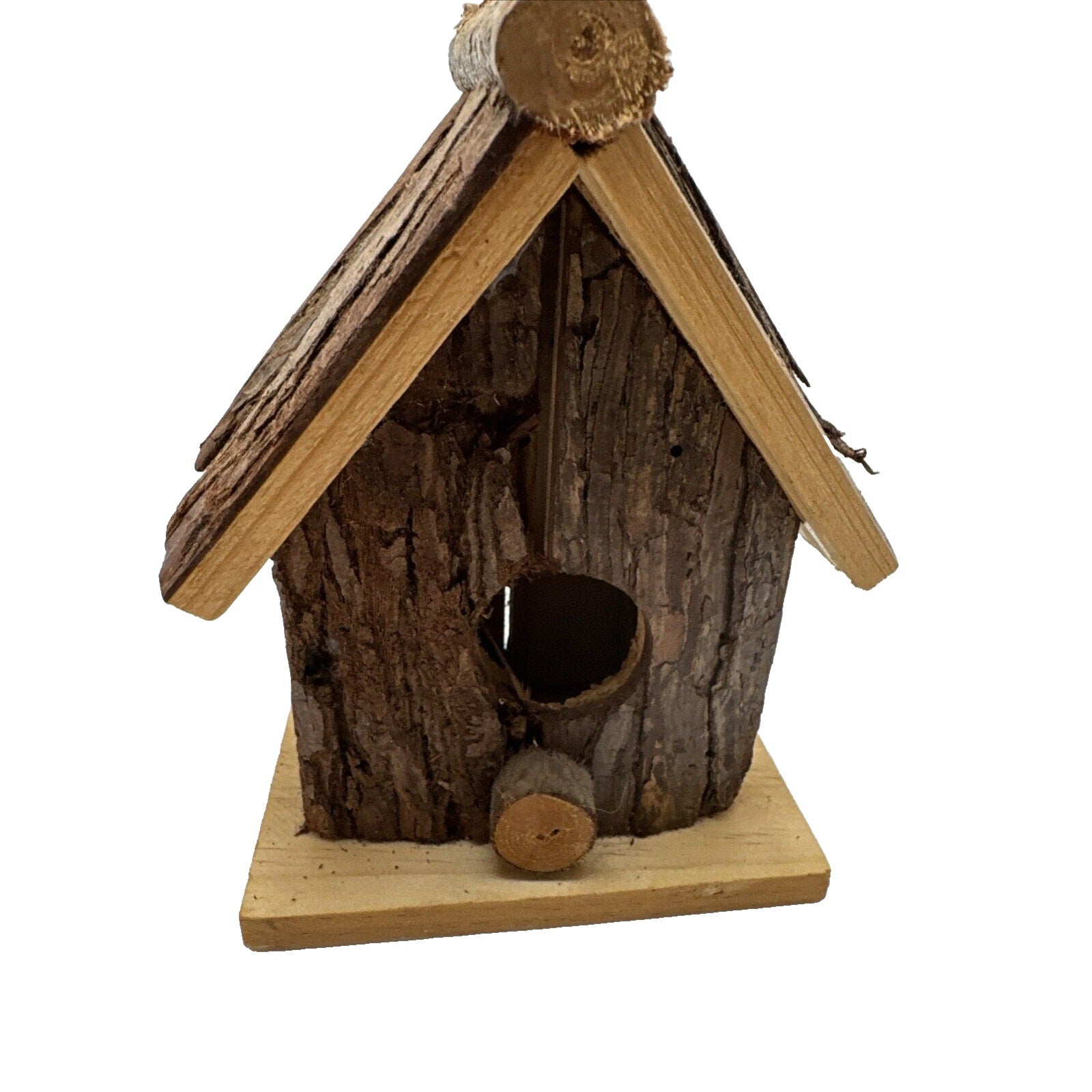 Rustic Farmhouse Cabin Wooden Bird House - Wood Bark Hanging Perch