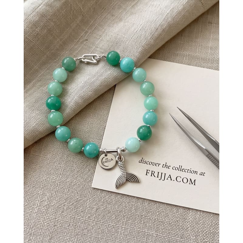 .950 Sterling Silver Amazonite Gemstone Fish Tail Bracelet - 7.5” - Frijja, LLC