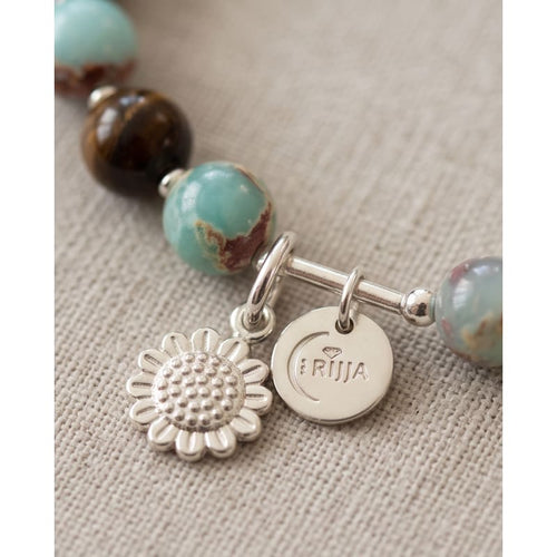 .950 Sterling Silver Amazonite Tiger Eye Bracelet - 7.5” - Frijja, LLC