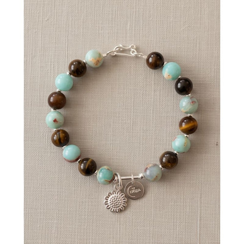 .950 Sterling Silver Amazonite Tiger Eye Bracelet - 7.5” - Frijja, LLC